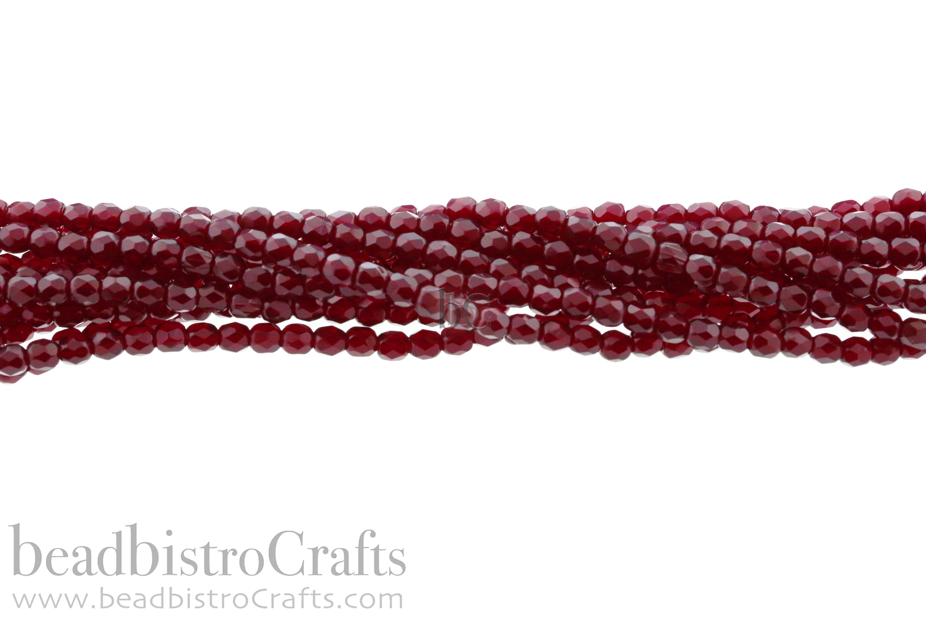 Transparent Dark Siam Red, 4mm Round Fire Polish Beads (50pcs)
