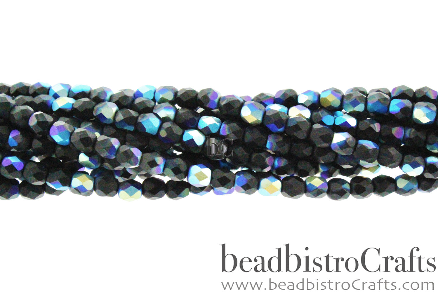 Semi-Matte Jet AB, 4mm Round Fire Polish Beads (50pcs)