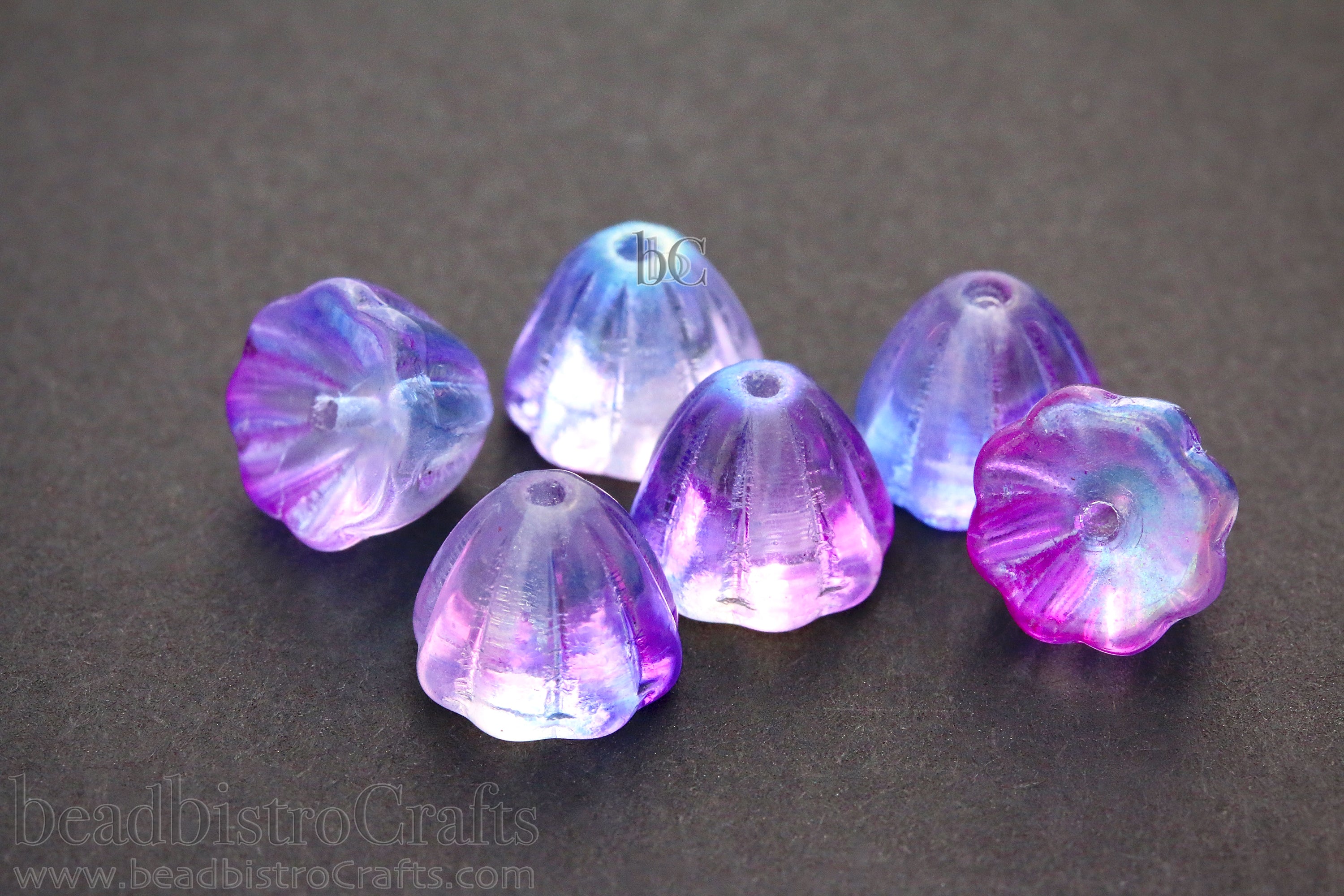 Czech Glass Beads Flower Cupola Beads 7x9mm Crystal Purple Blue Glossy Coat (15pcs)