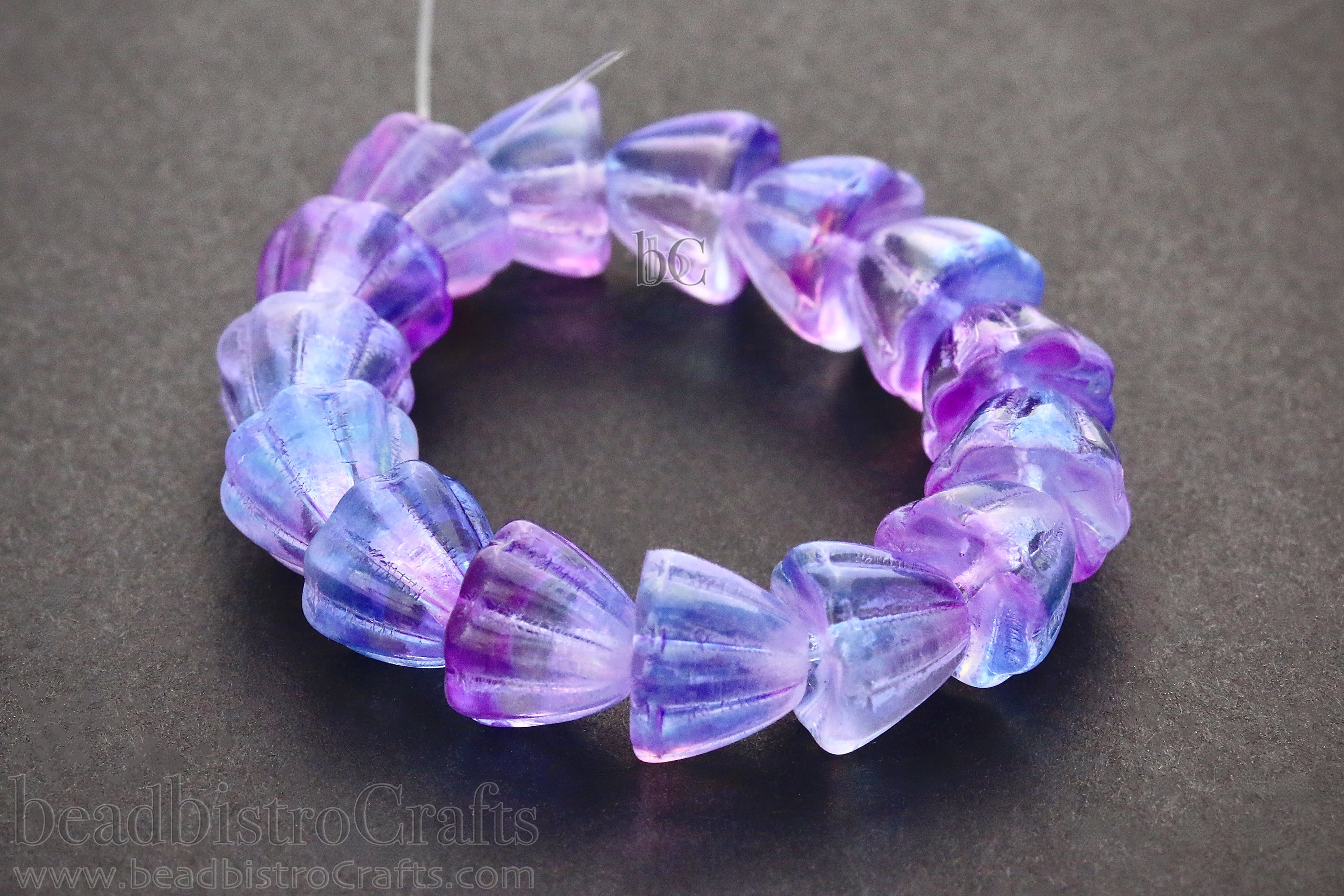 Czech Glass Beads Flower Cupola Beads 7x9mm Crystal Purple Blue Glossy Coat (15pcs)