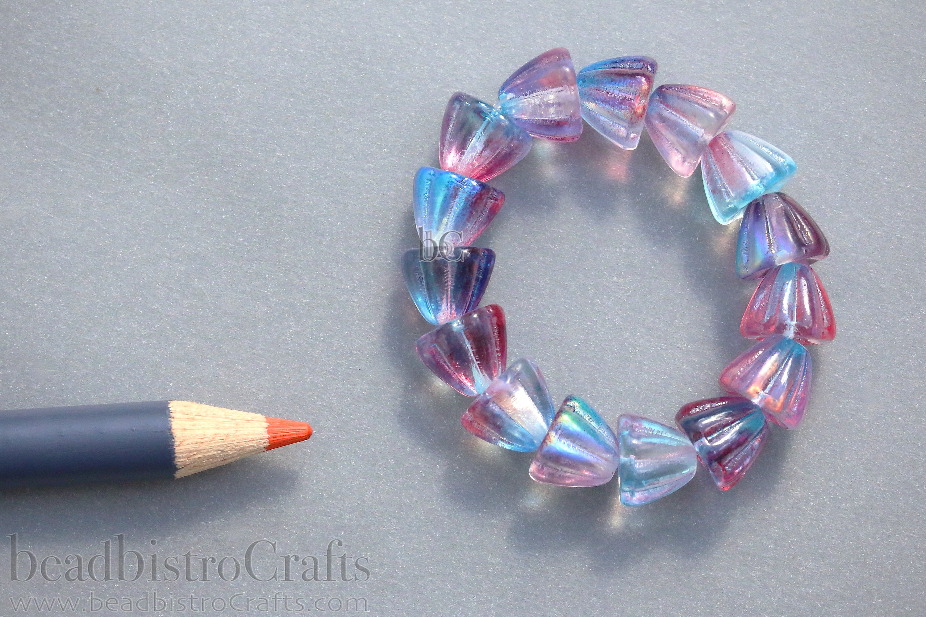 Czech Glass Beads Flower Cupola Beads 7x9mm Crystal Teal Pink Glossy Coat (15pcs)