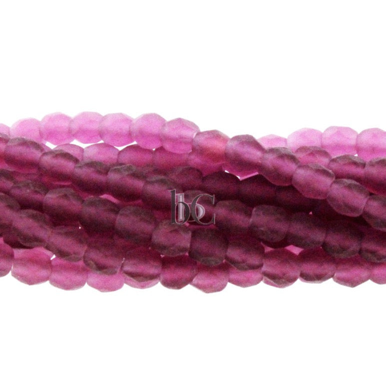 Frosted Fuchsia, 4mm Round Fire Polish Beads (50pcs)