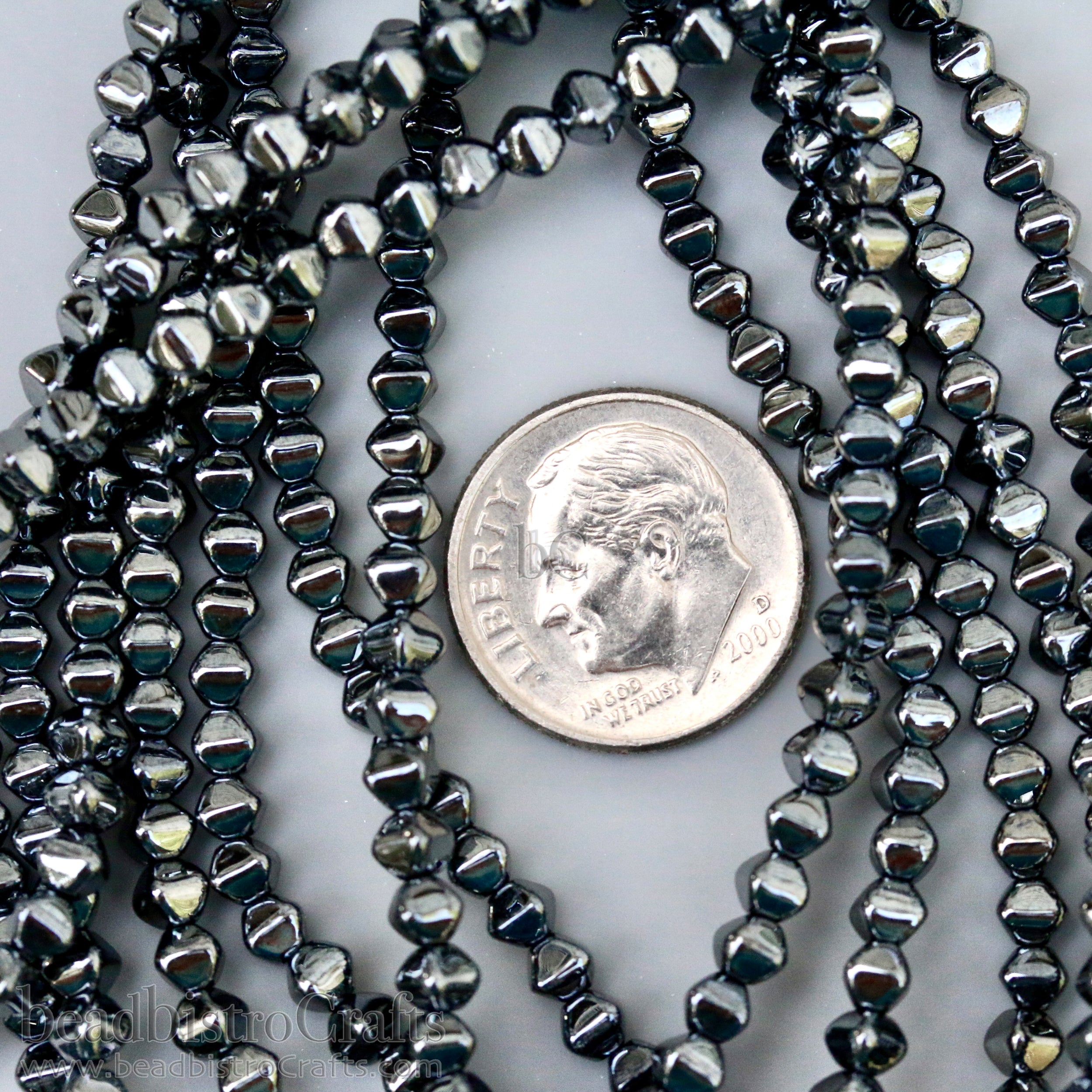 Czech Glass MINI Bicone 4mm Pressed Glass Bead Jet Hematite (50pc or 200pc)