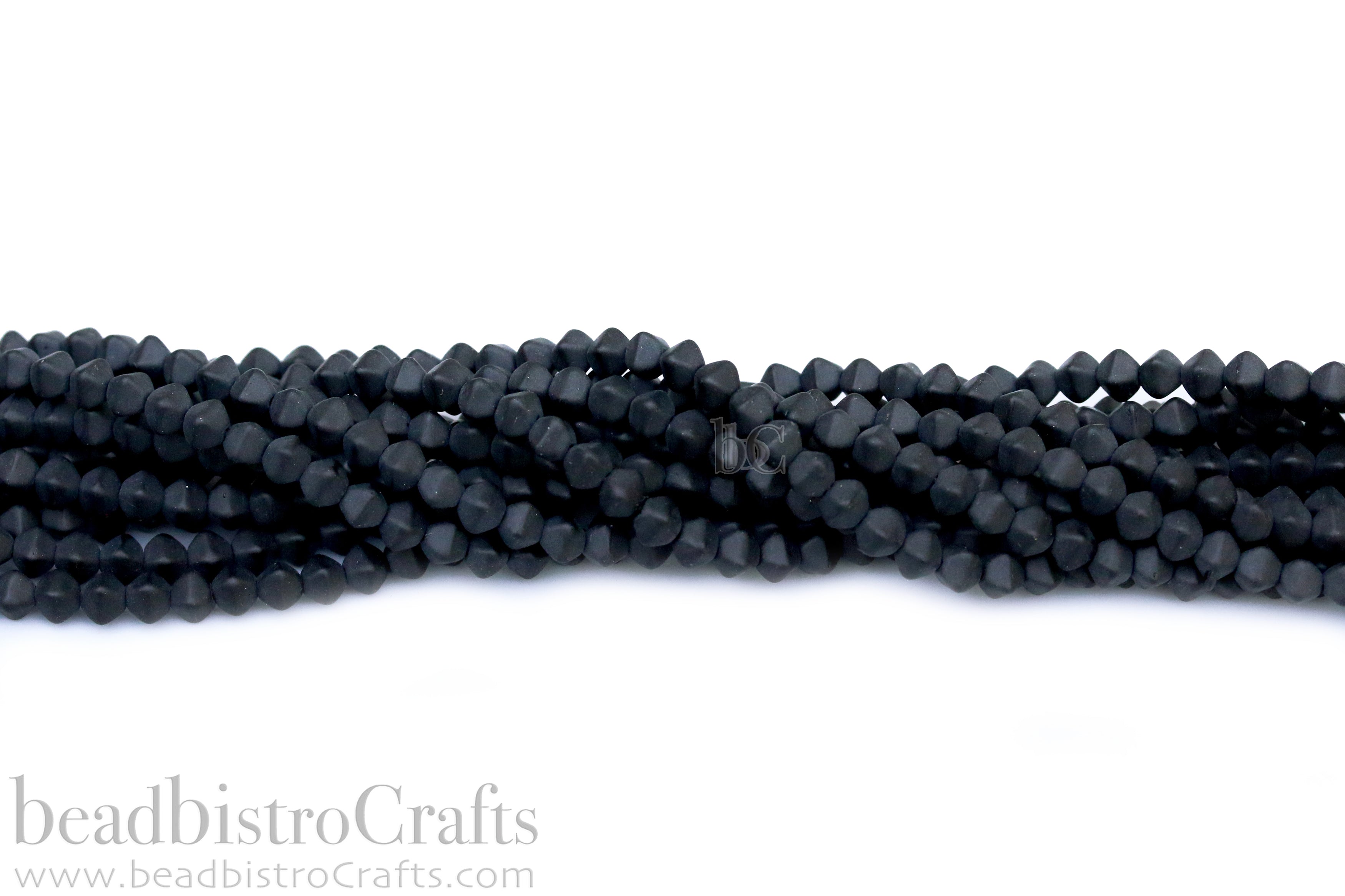 Czech Glass MINI Bicone 4mm Pressed Glass Bead Matte Jet Black (50pc or 200pc)