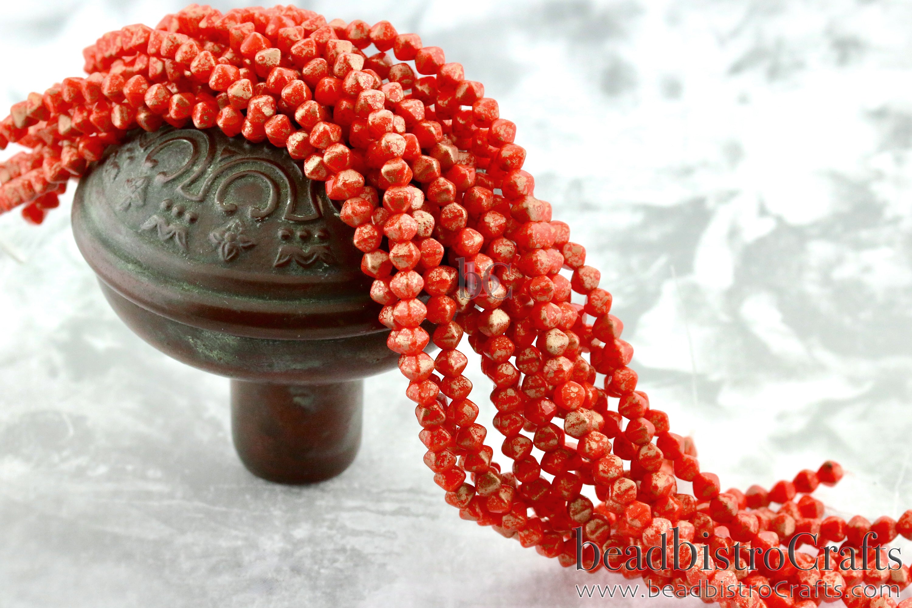 Czech Glass MINI Bicone 4mm Pressed Glass Bead Opaque Persimmon or Opaque Pumpkin Gold Splash (50pc or 200pc)