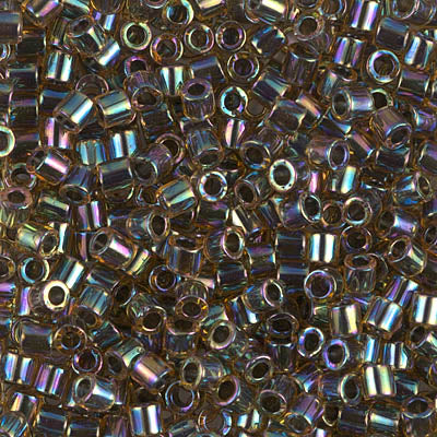 Miyuki 8/0 Delica Seed Beads, Lined Dark Topaz AB # 89 ~ 6.8 Grams