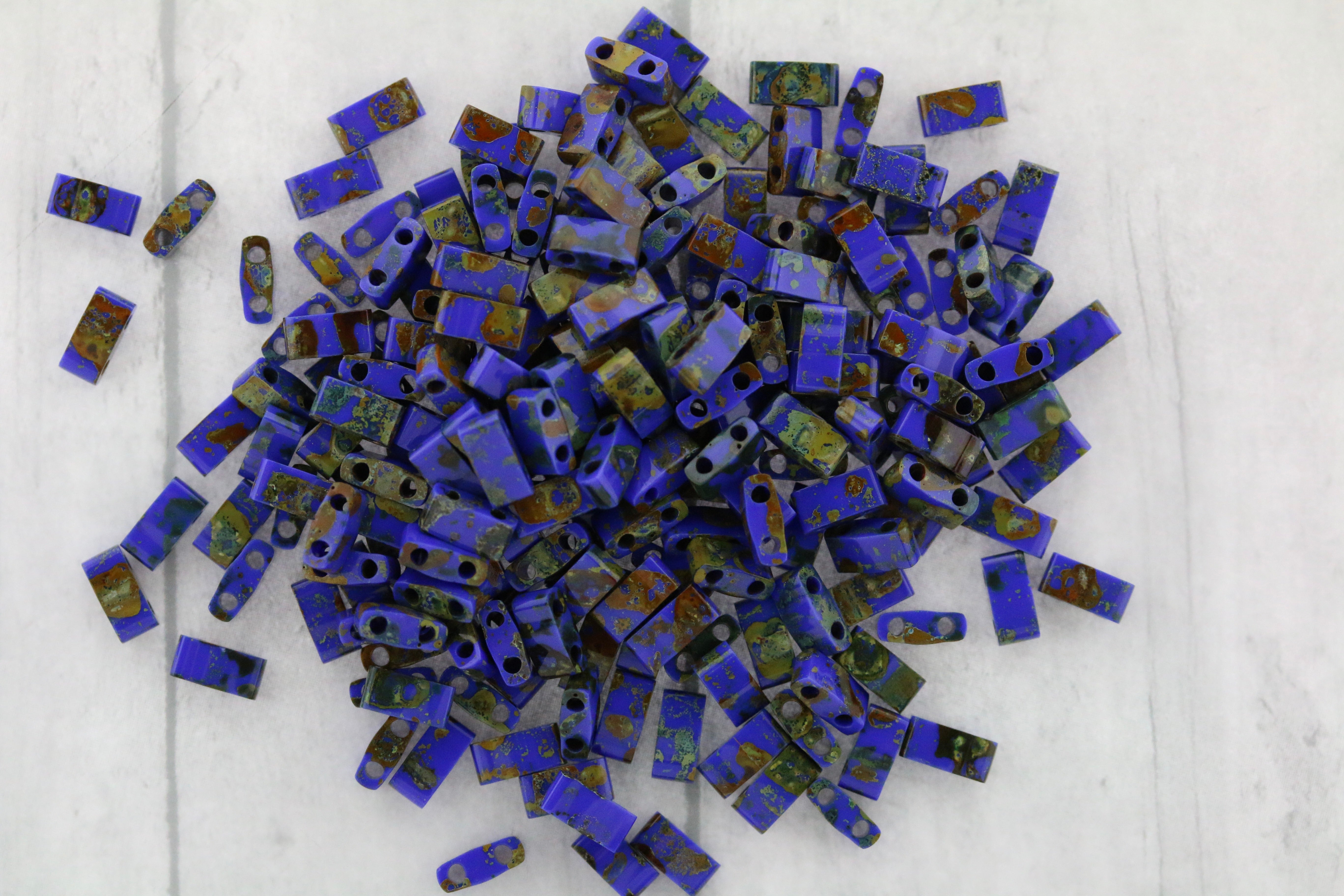 MIYUKI Half Tila Beads, Opaque Cobalt Picasso # 4518 - 10 grams