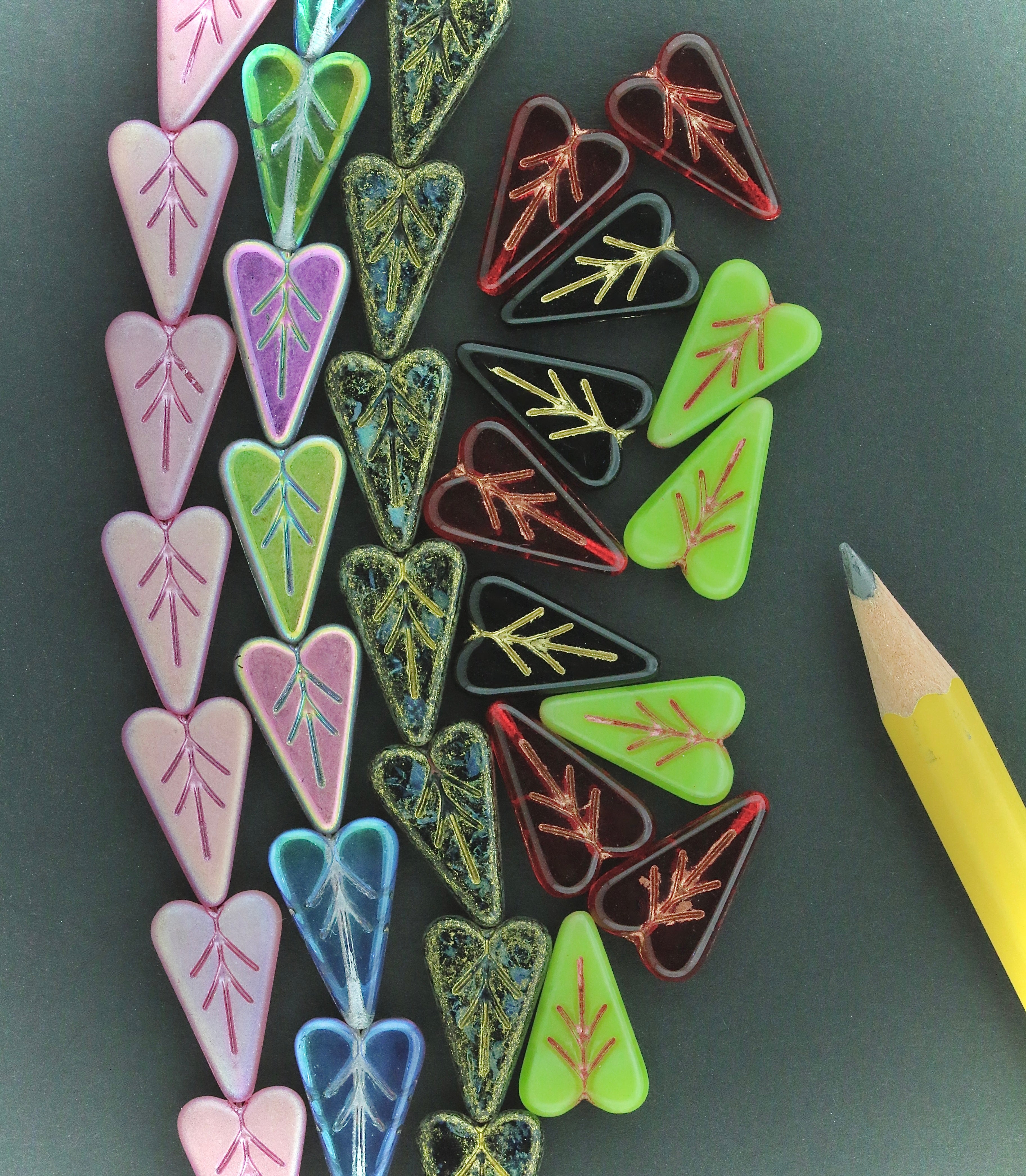 Czech Glass Heart Leaf Beads 16x11mm Opaque Silky Lime / Bronze Wash (10pcs)