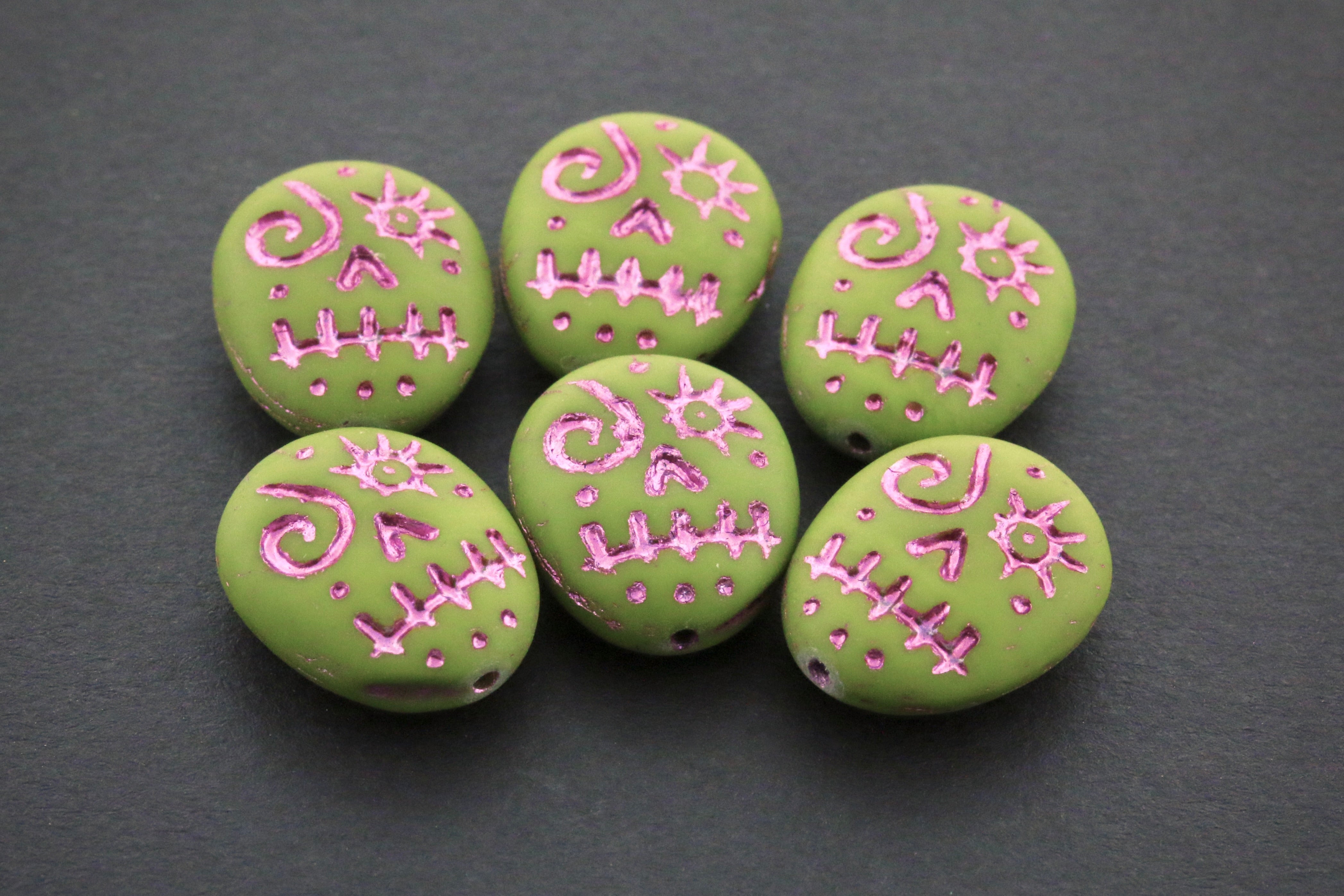 Czech Glass Voodoo Skull Beads 16x13mm Frosted Opaque Dark Olive with Metallic Pink Wash (6pcs)