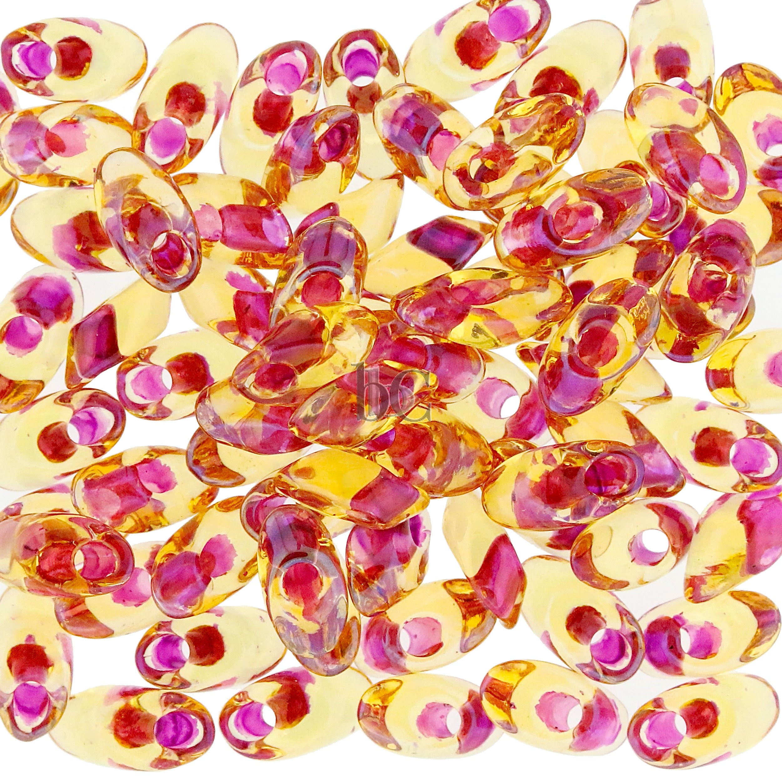Miyuki Long Magatama Beads, Dark Pink Lined Amber # 363 ~ 8.5 Grams