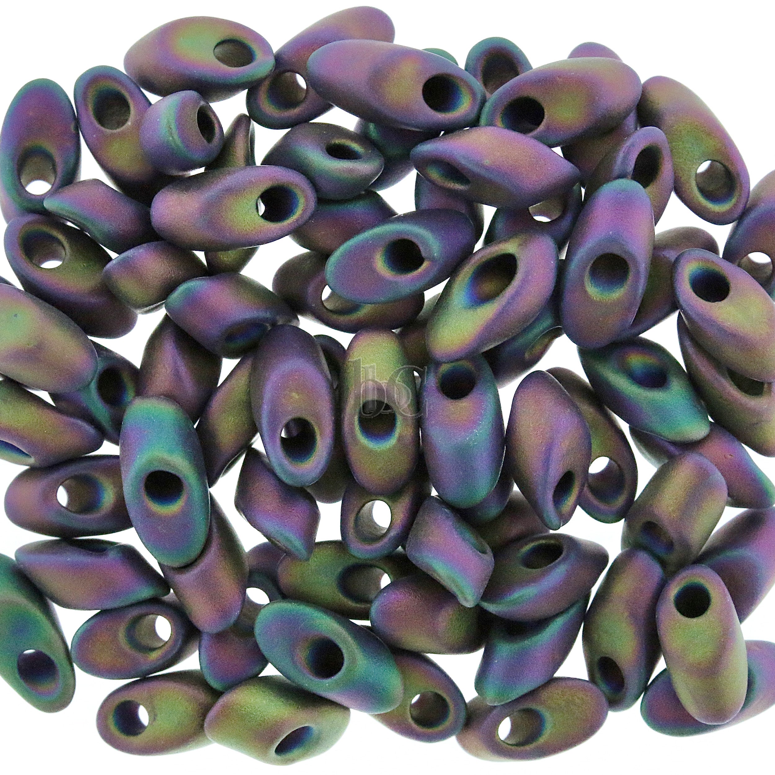 Miyuki Long Magatama Beads, Gun Metal Rainbow Frosted AB # 2053 ~ 8.5 Grams