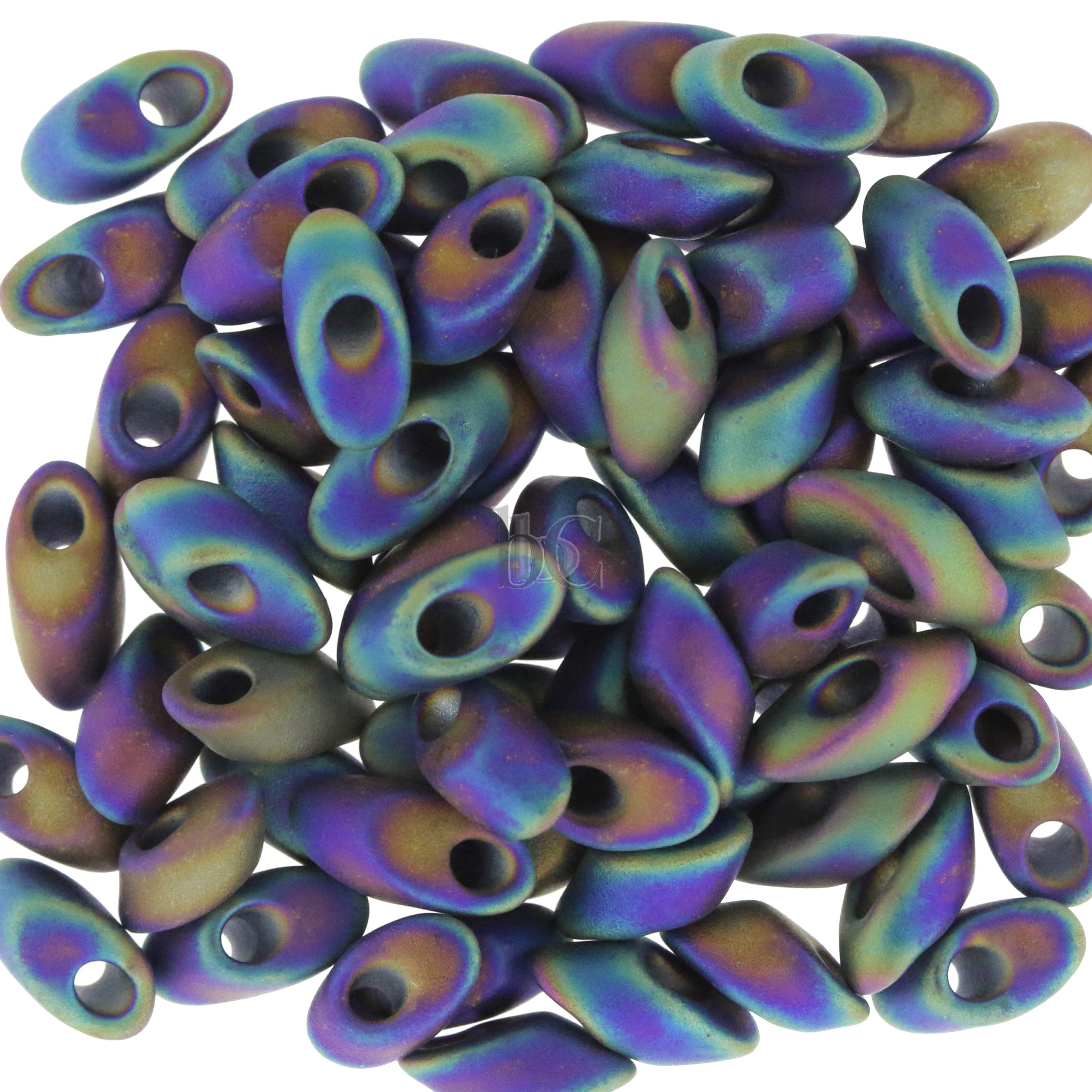Miyuki Long Magatama Beads, Matte Black AB # 401FR ~ 8.5 Grams