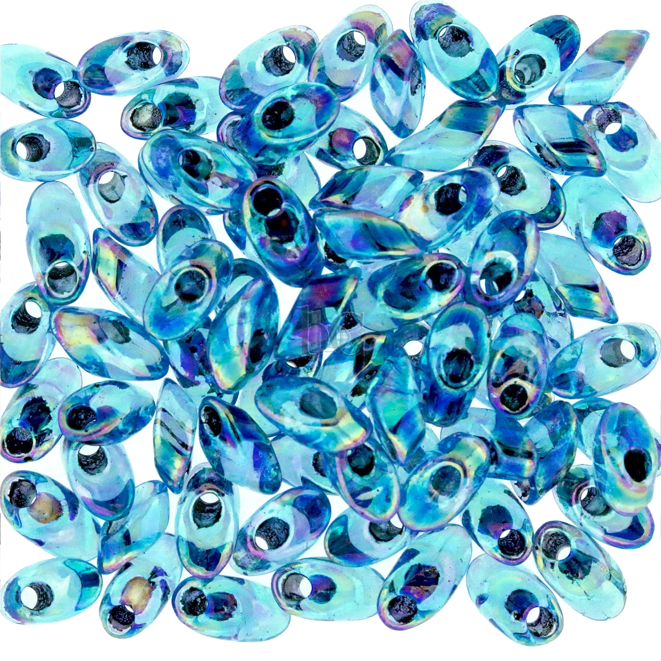 Miyuki Long Magatama Beads, Noir Lined Aqua AB # 2168 ~ 8.5 Grams