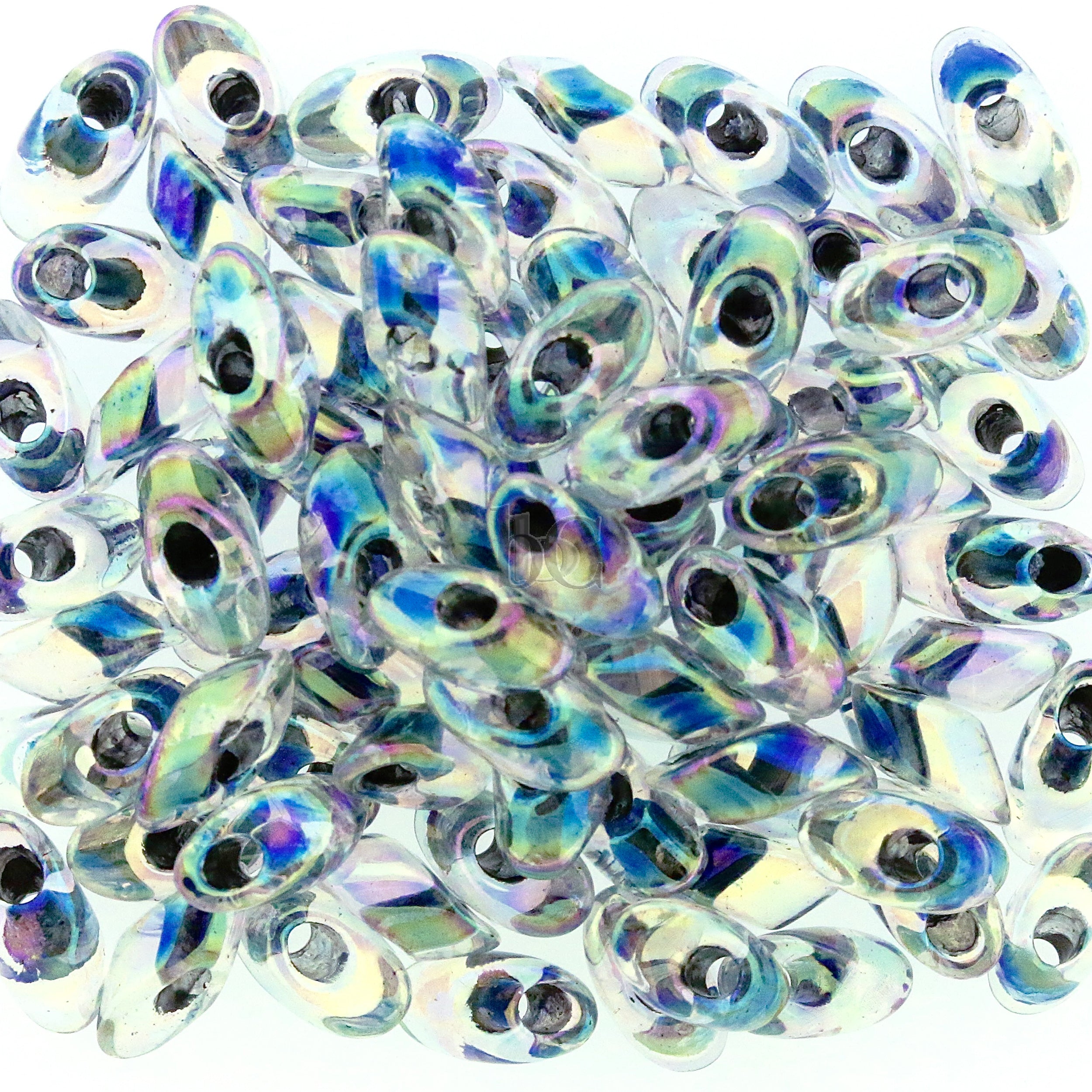 Miyuki Long Magatama Beads, Noir Lined Crystal AB # 283 ~ 8.5 Grams
