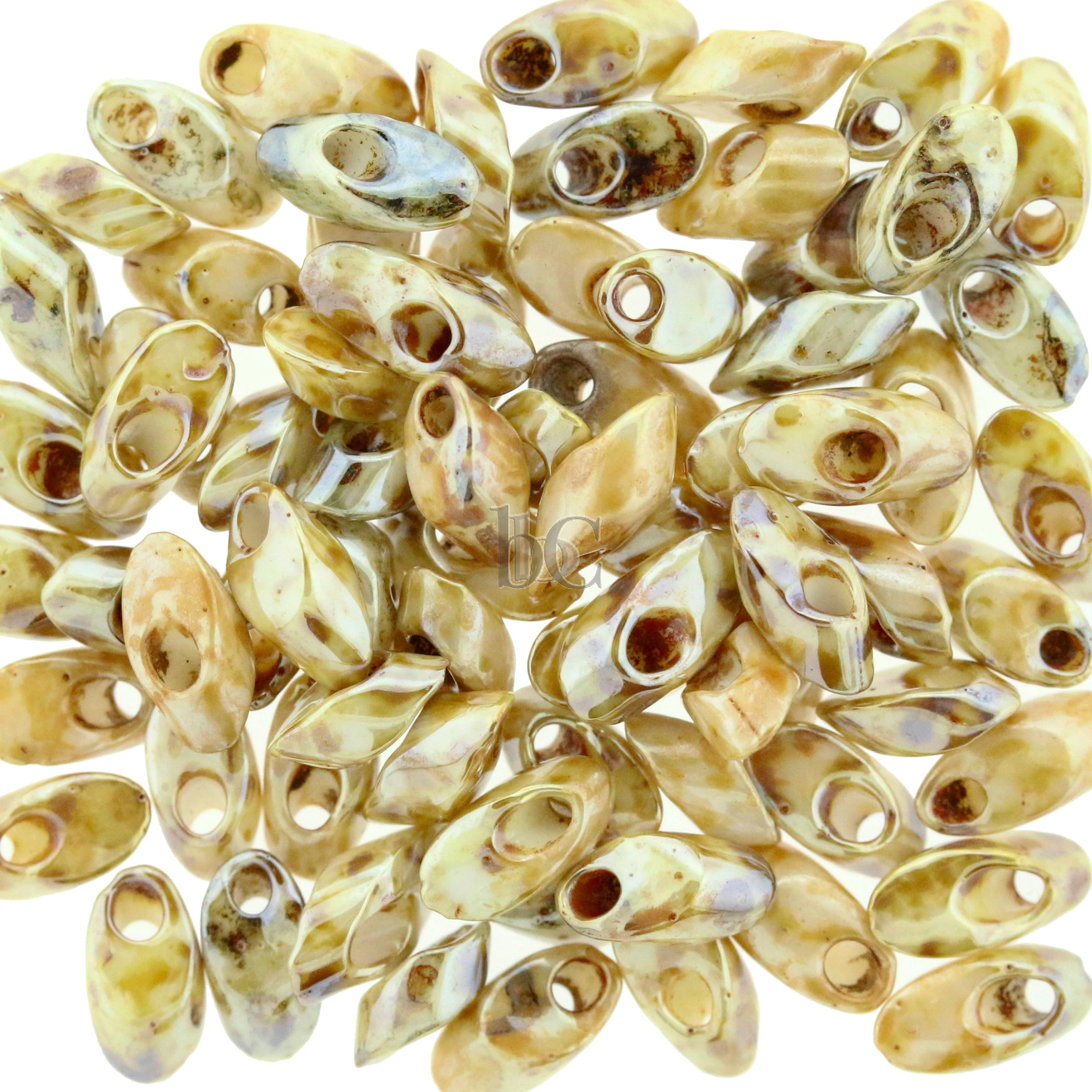 Miyuki Long Magatama Beads, Picasso Canary Yellow Luster # 4512L ~ 8.5 Grams