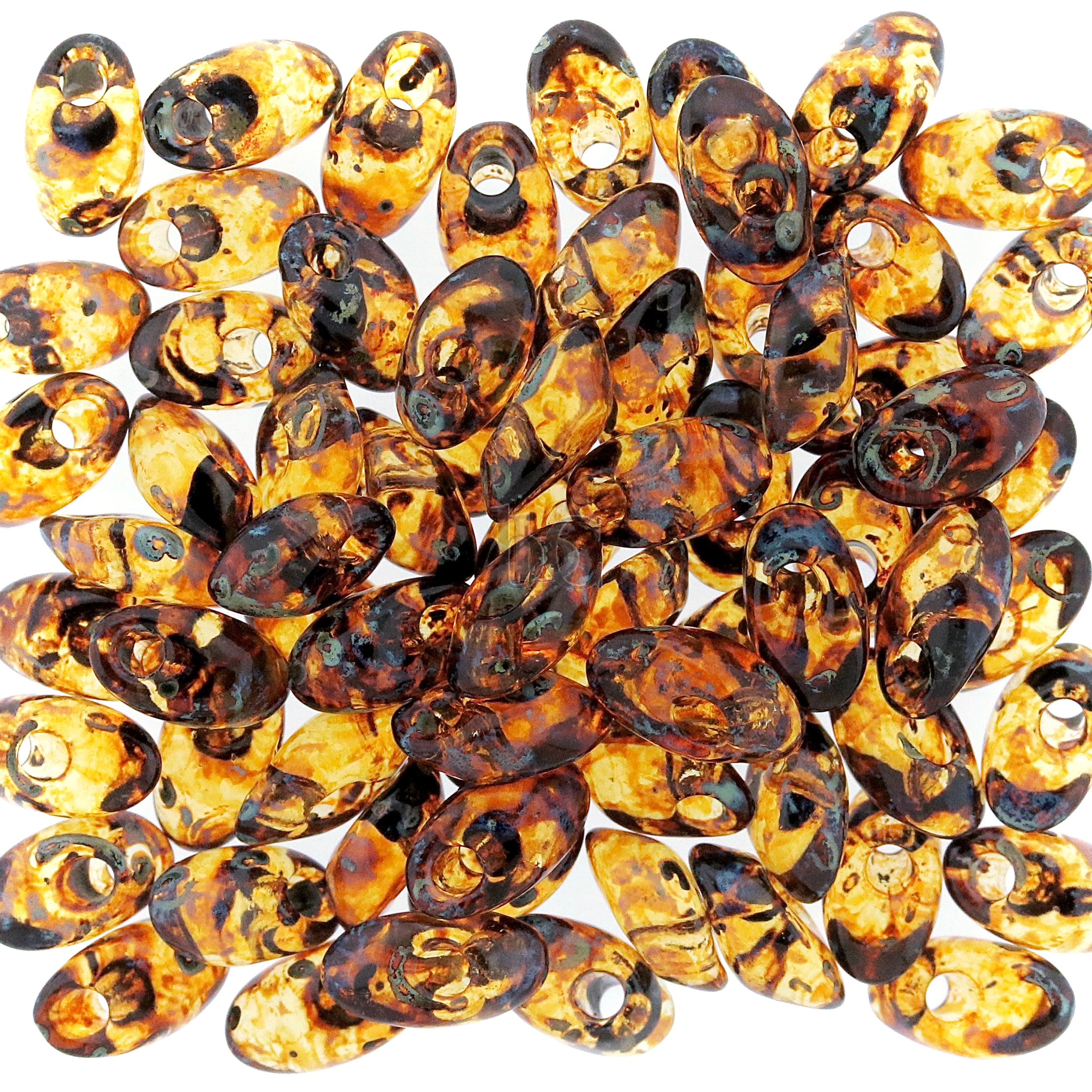 Miyuki Long Magatama Beads, Picasso Dark Amber # 4502 ~ 8.5 Grams