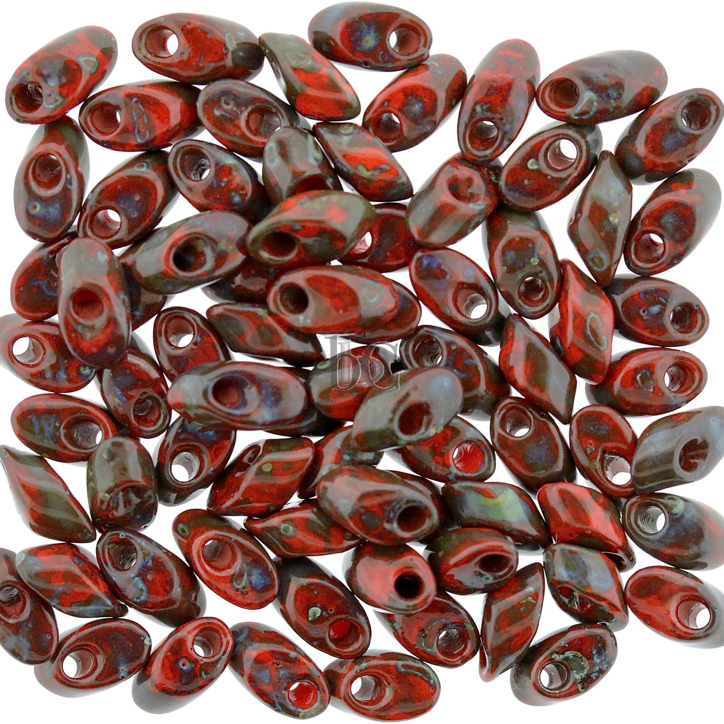 Miyuki Long Magatama Beads, Picasso Opaque Red Garnet Matte # 4513 ~ 8.5 Grams