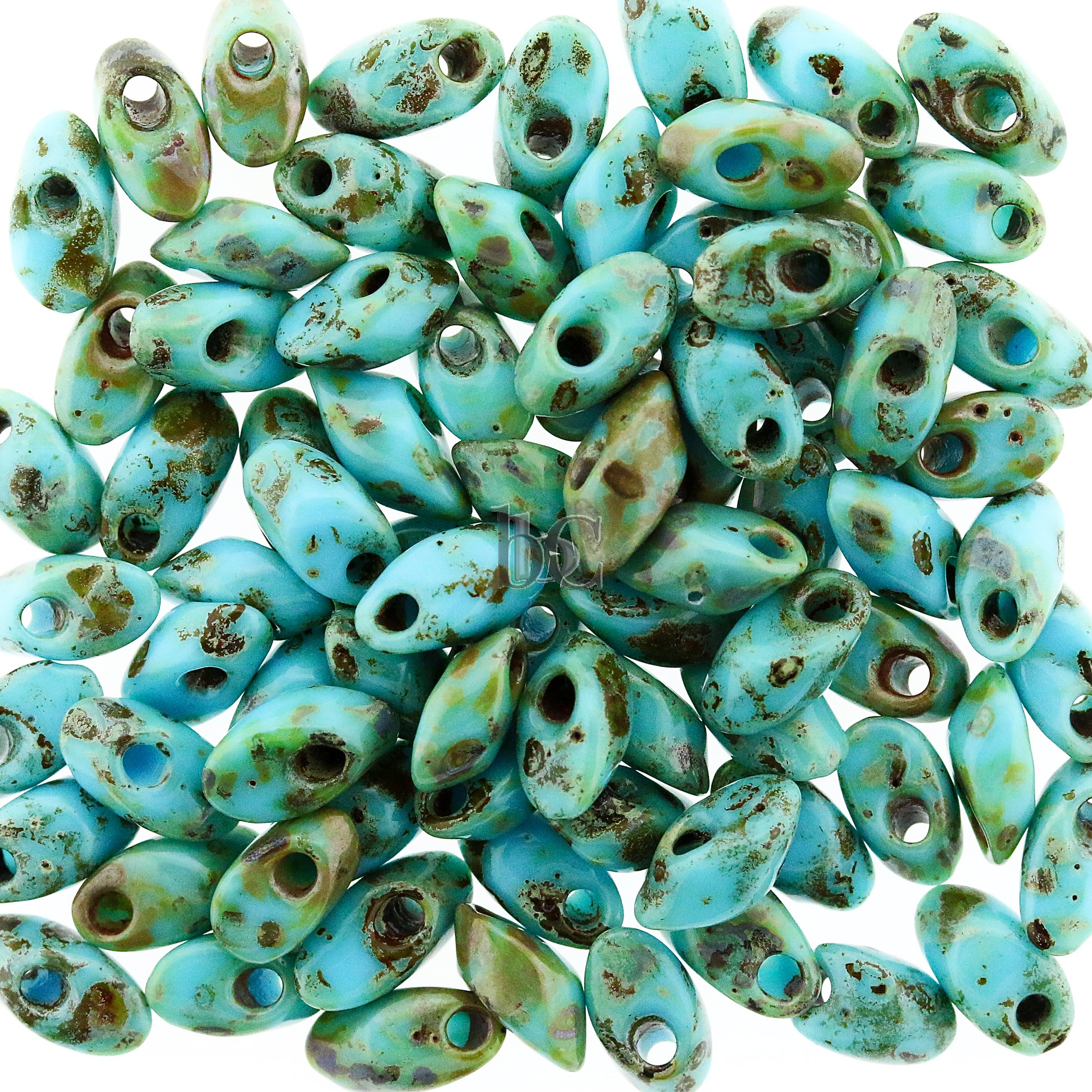 Miyuki Long Magatama Beads, Picasso Seafoam Green Matte # 4514 ~ 8.5 Grams