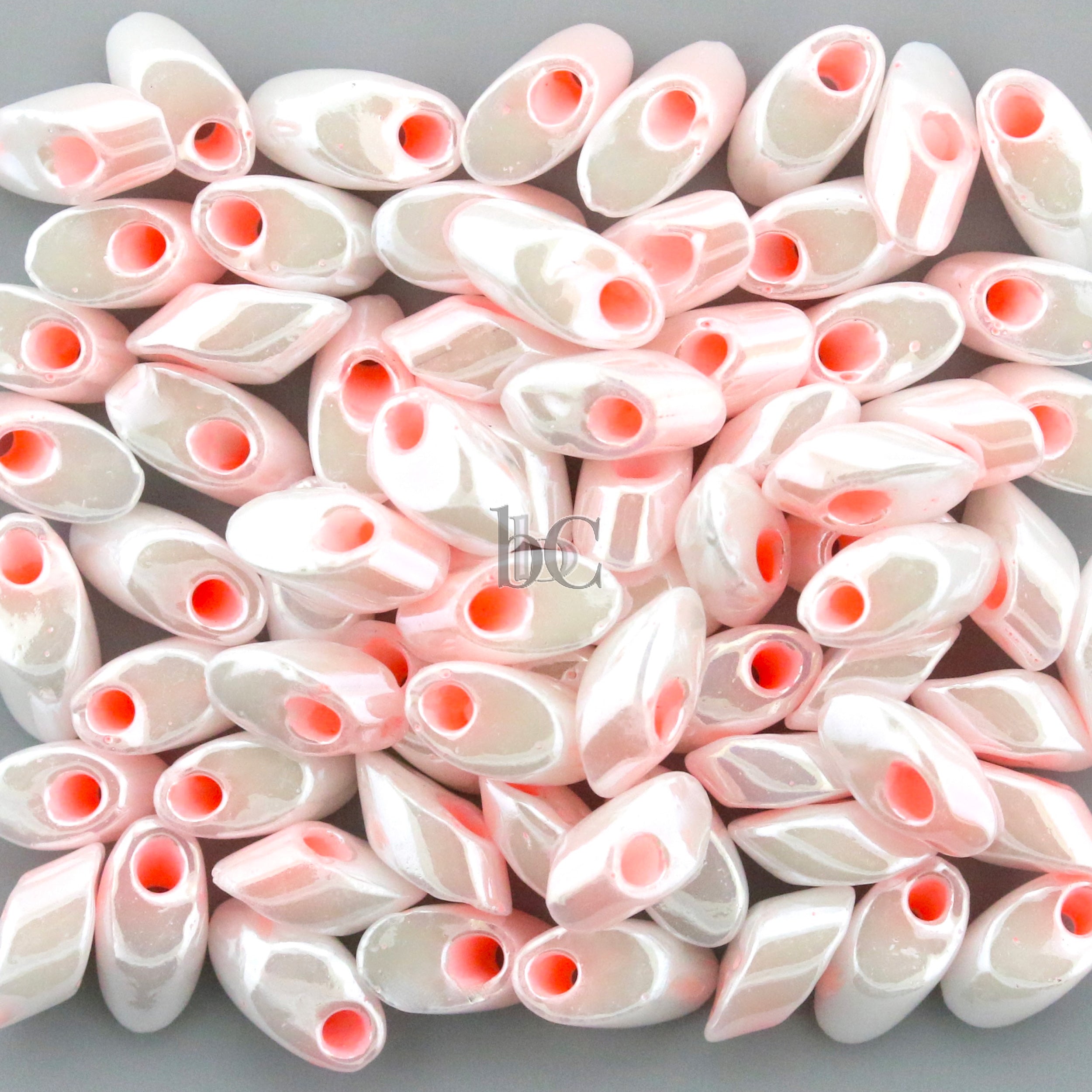 Miyuki Long Magatama Beads, White Pink Lined # 427 ~ 8.5 Grams