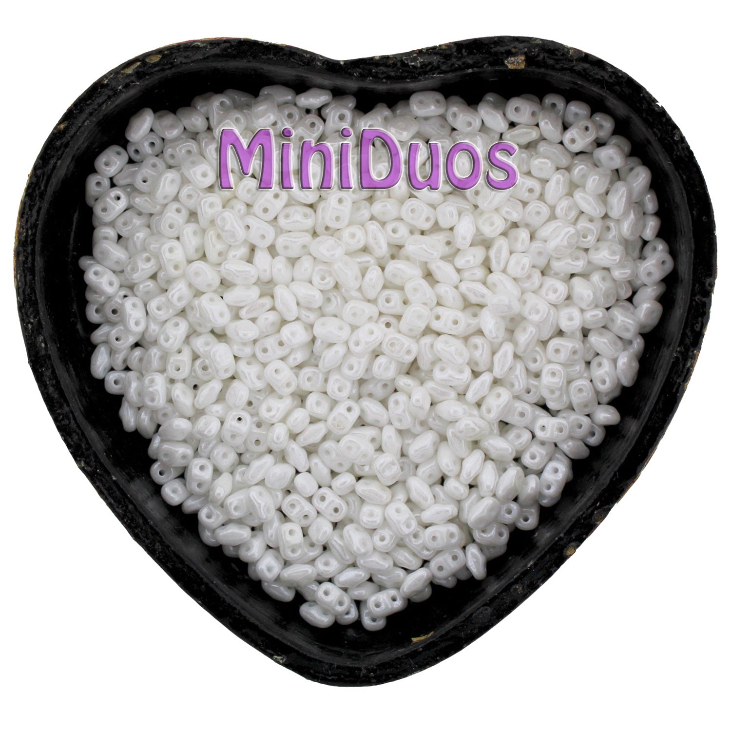 MiniDuo 2x4mm Chalk White Luster 2-Hole Czech Seed Beads ~ 10g