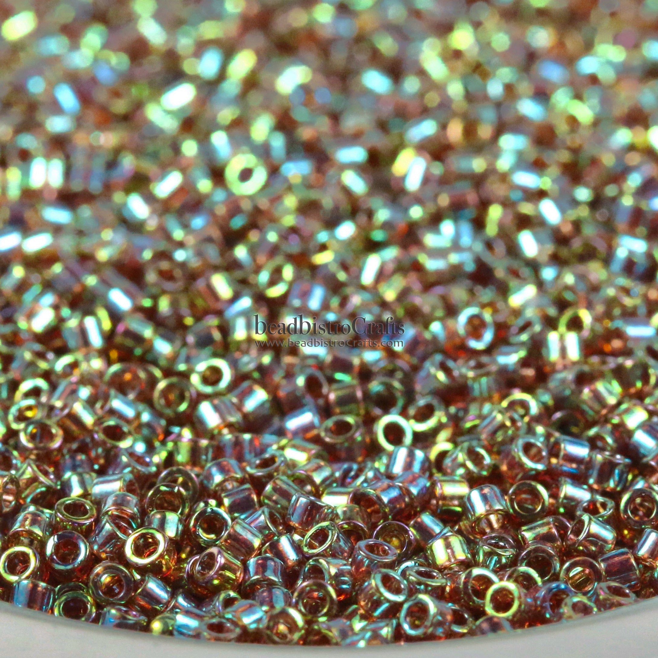 Miyuki 11/0 Delica Seed Beads, Transparent Lt Brown Gold Green Luster # 0122 ~ 5 Grams