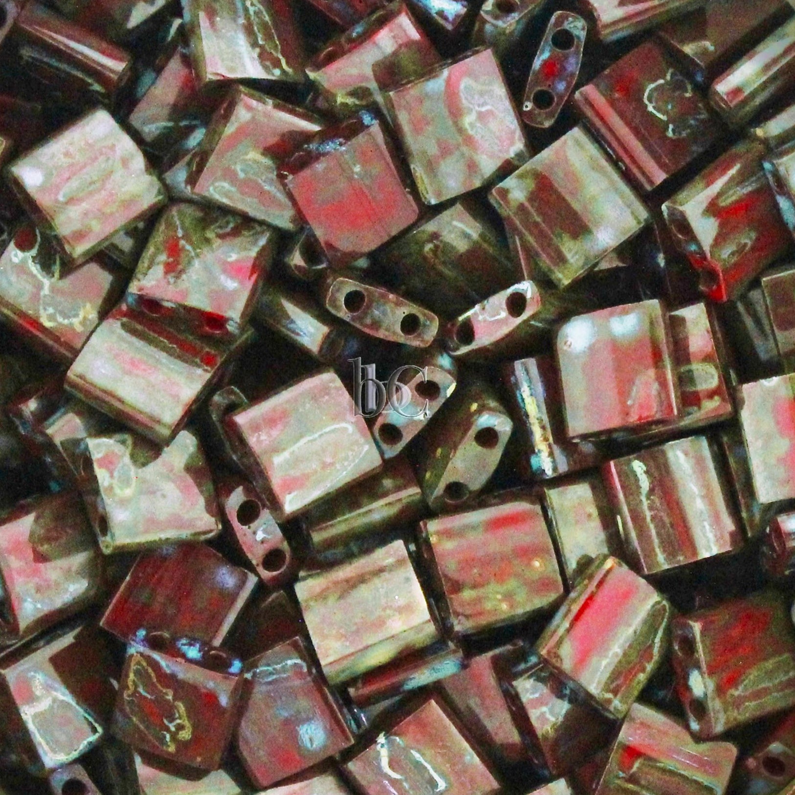 MIYUKI Full Tila Beads, Opaque Red Picasso # 4521 - 10 grams