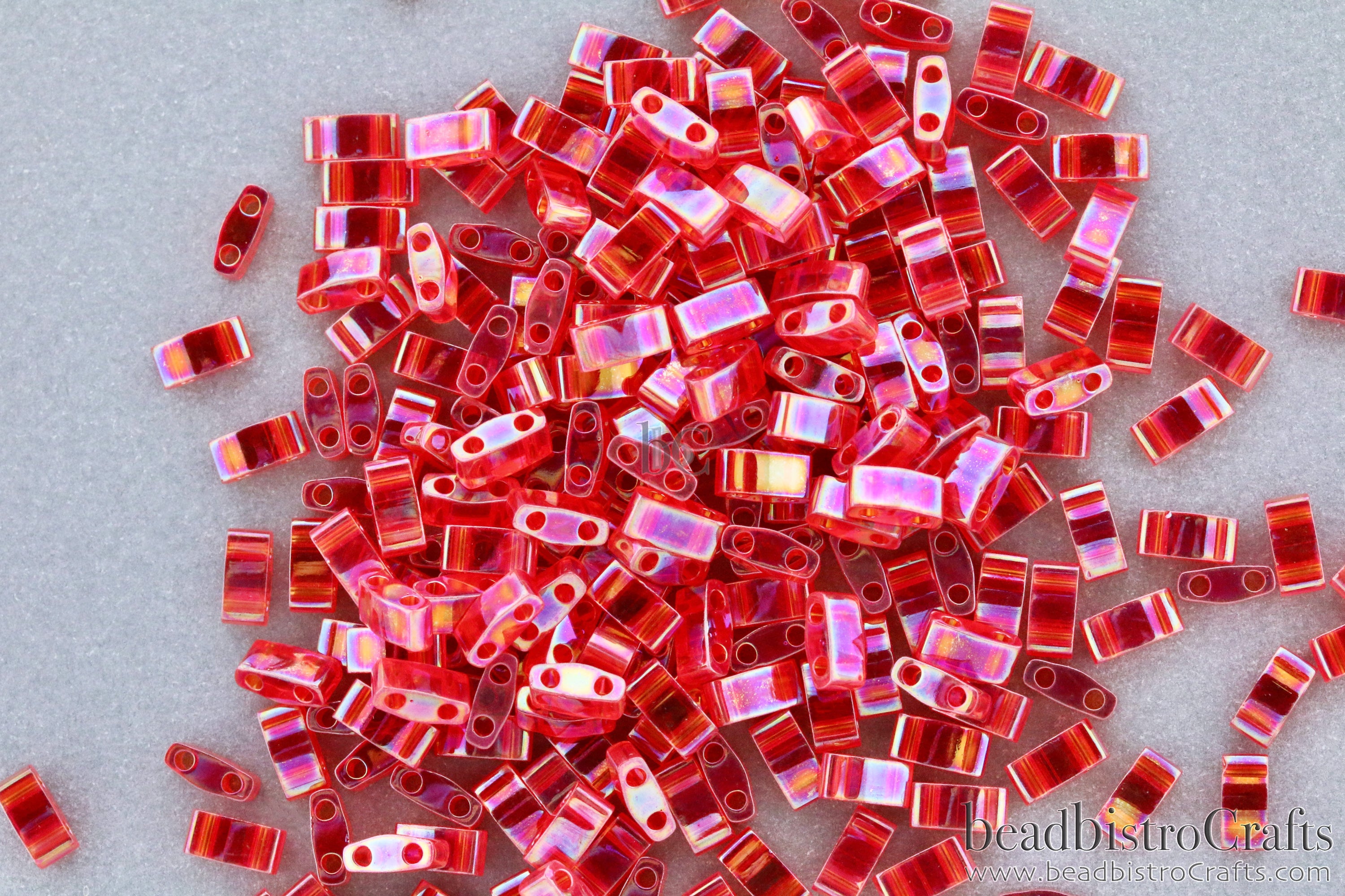 MIYUKI Half Tila Beads, Transparent Red Rainbow # 254 - 10 grams