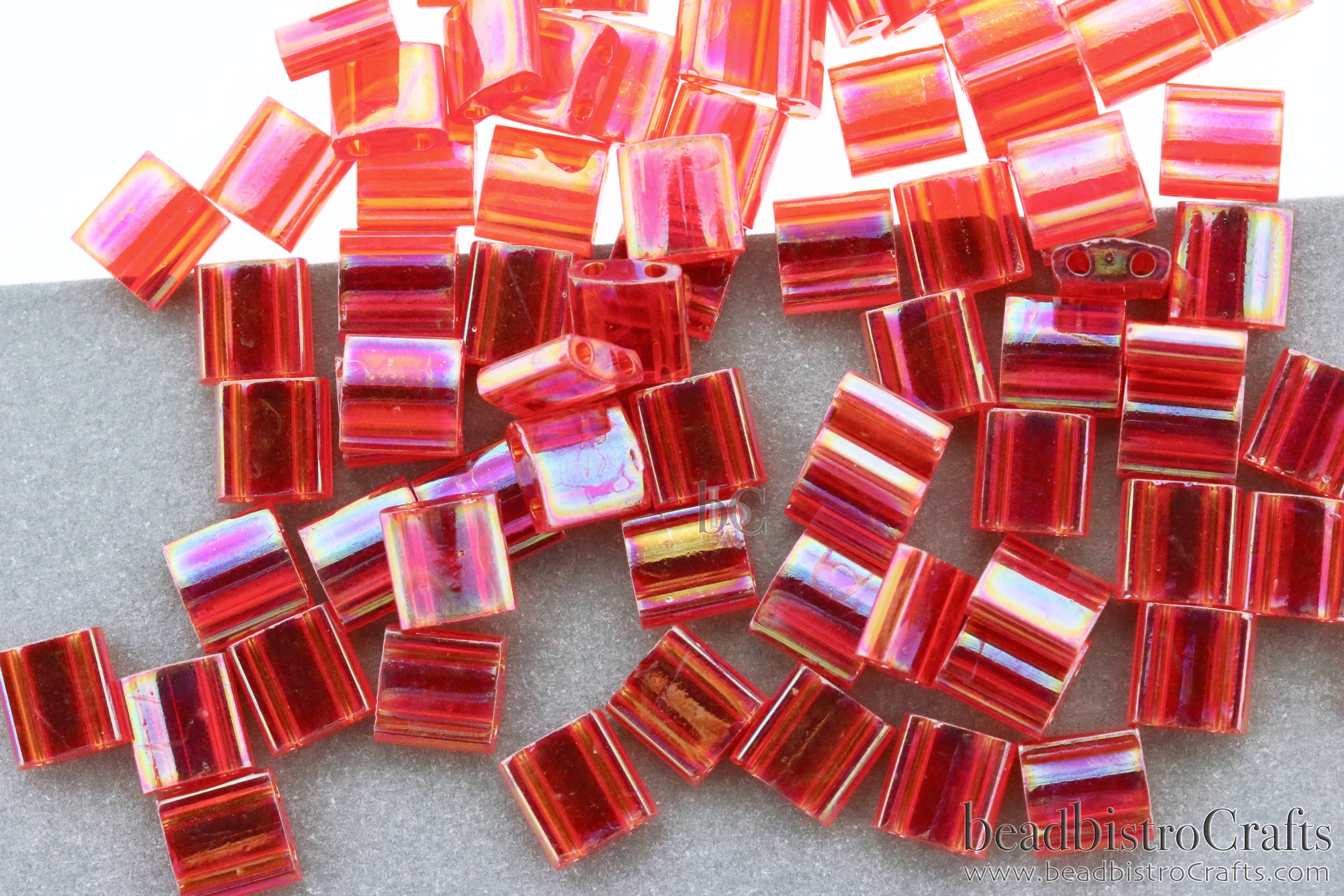 MIYUKI Full Tila Beads, Transparent Red Rainbow # 254 - 10 grams