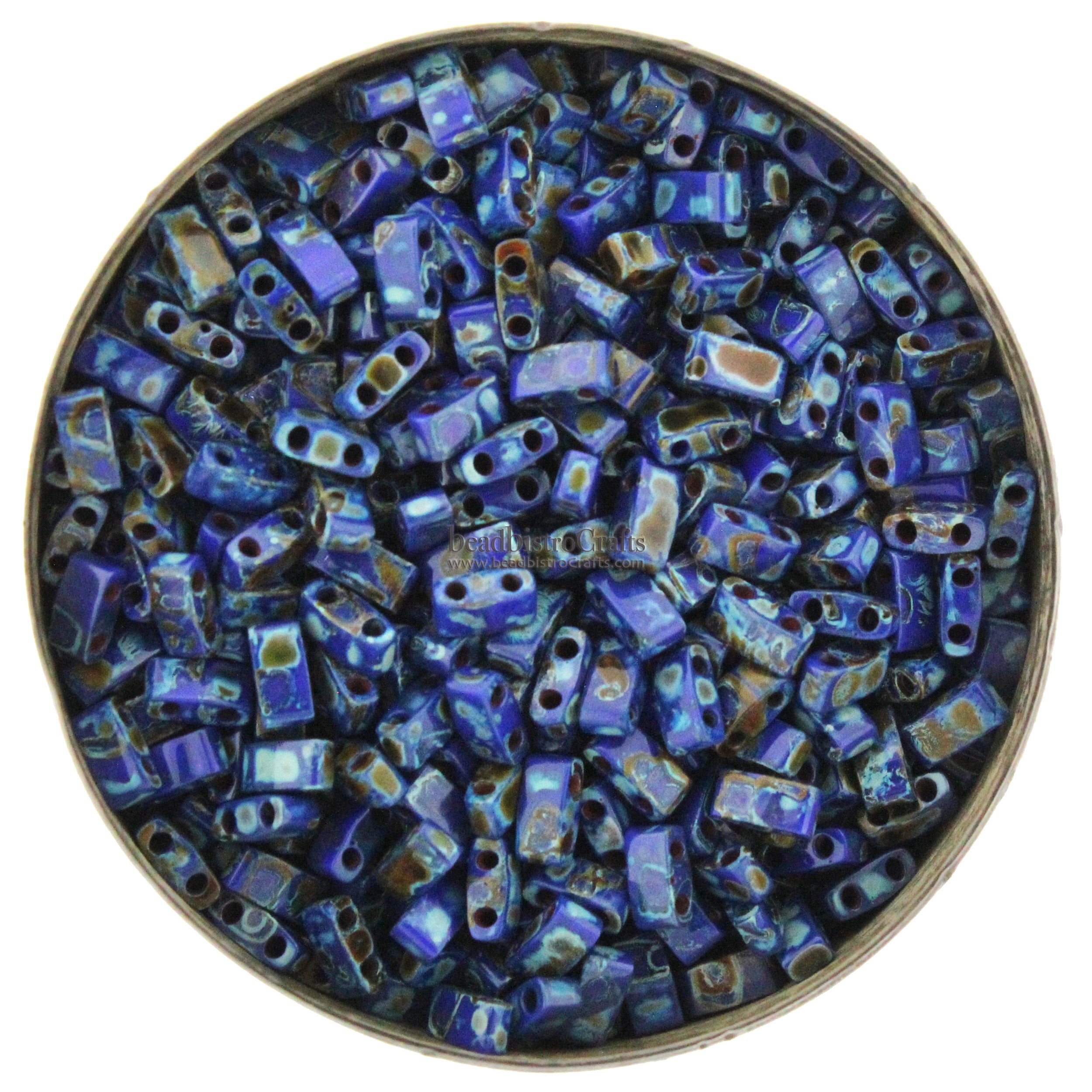 MIYUKI Half Tila Beads, Opaque Cobalt Picasso # 4518 - 10 grams