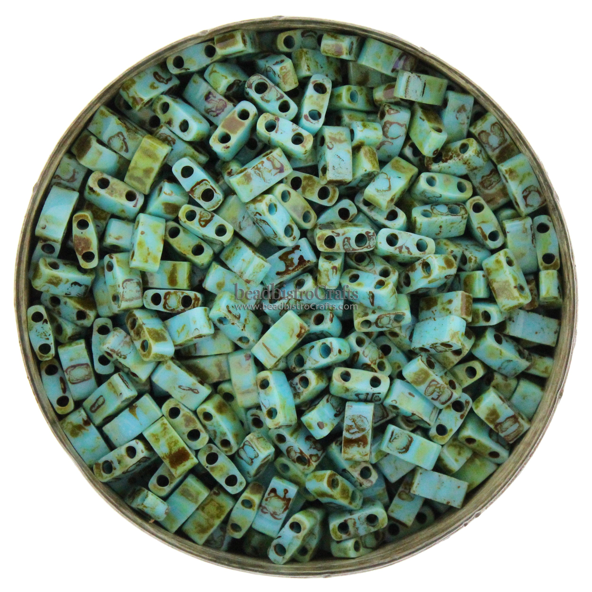 MIYUKI Half Tila Beads, Opaque Turquoise Picasso # 4514 - 10 grams