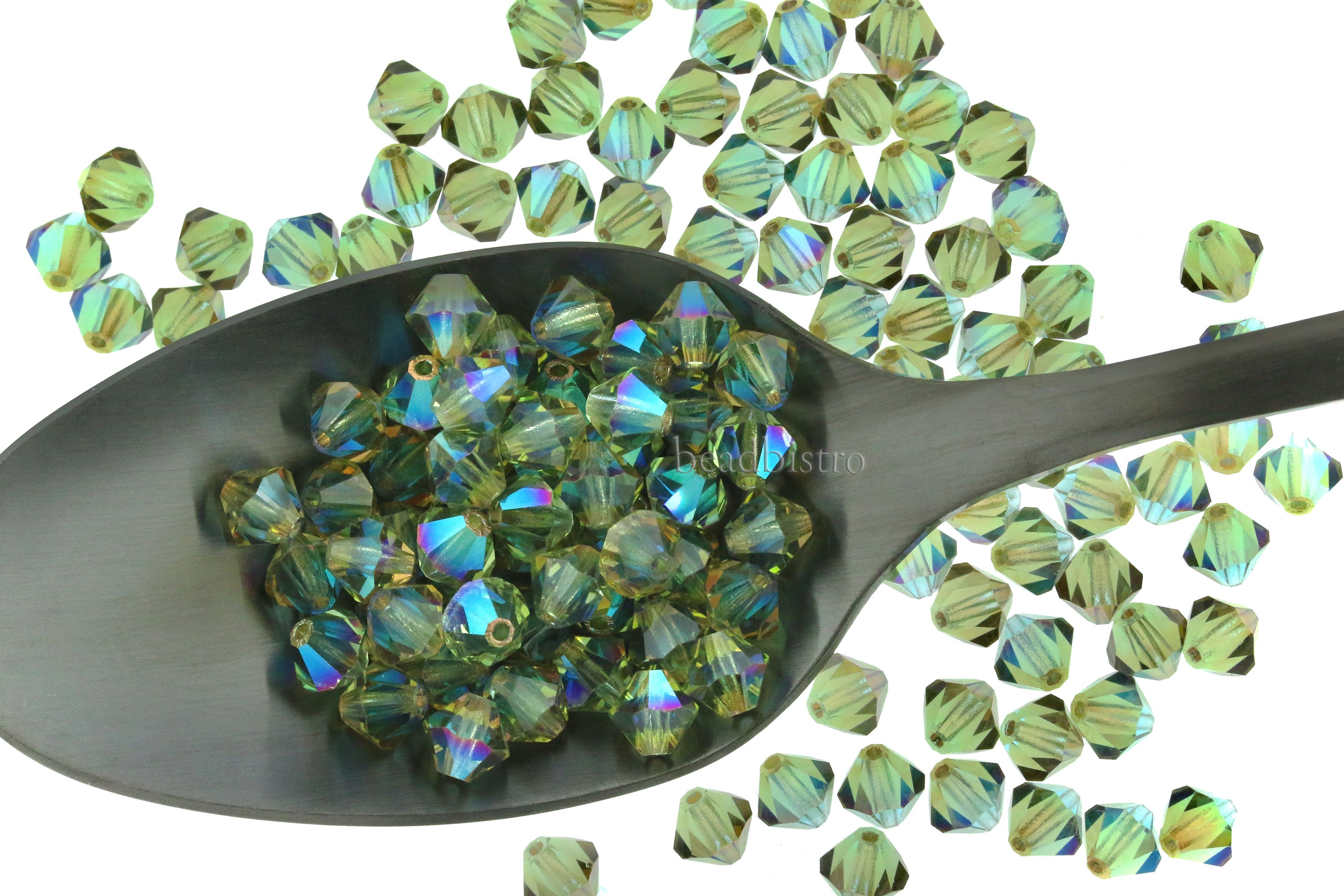 Iridescent Moss Green 3mm, 4mm, 6mm Preciosa Crystal Bicones - Limited Edition