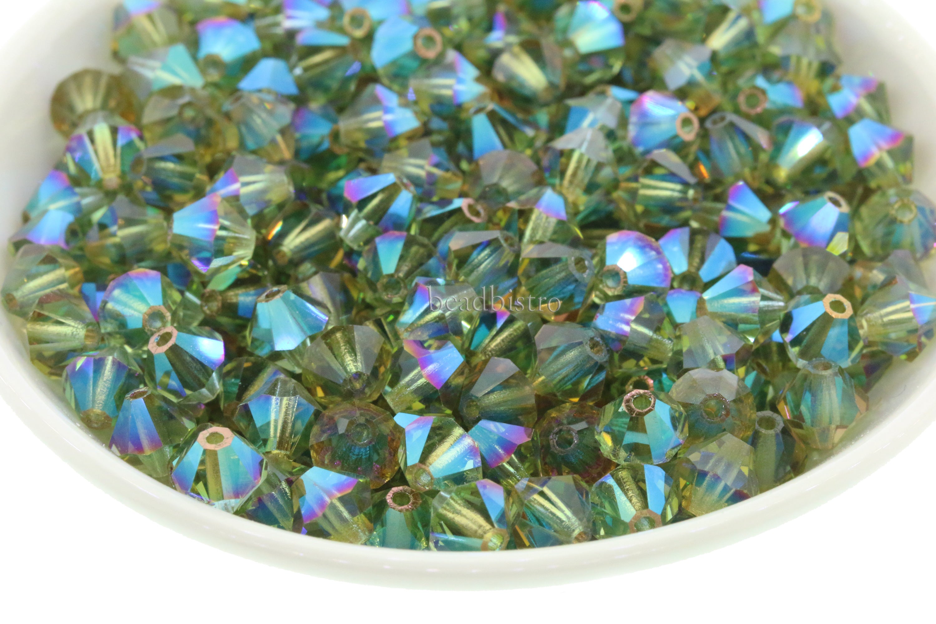 Iridescent Moss Green 3mm, 4mm, 6mm Preciosa Crystal Bicones - Limited Edition