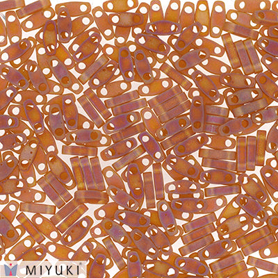 MIYUKI Quarter Tila Beads, Frosted Transparent Dark Topaz AB # 134FR (5 or 10 grams)