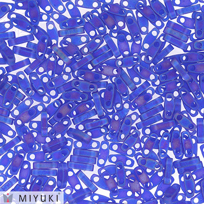 MIYUKI Quarter Tila Beads, Frosted Transparent Dark Blue AB # 151FR (5 or 10 grams)