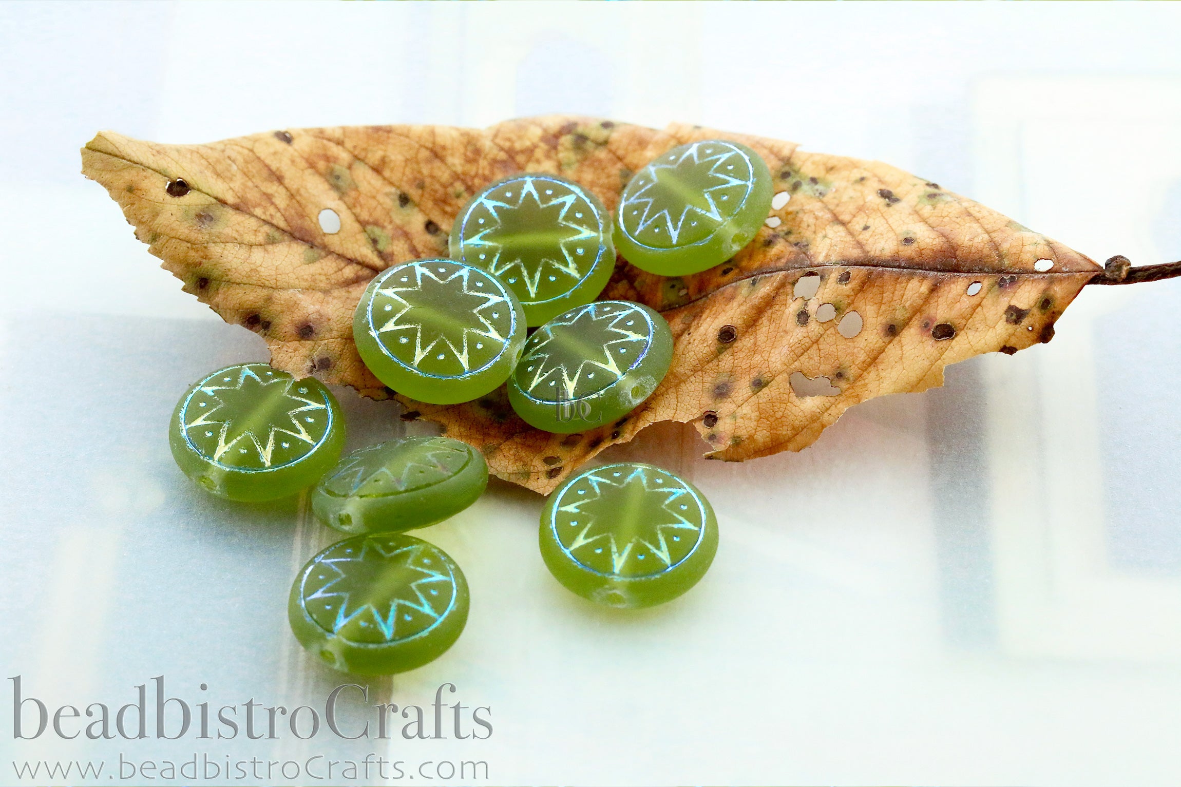 Star of Ishtar 13mm Transparent Frosted Olivine with AB Czech Glass Beads (6pcs)