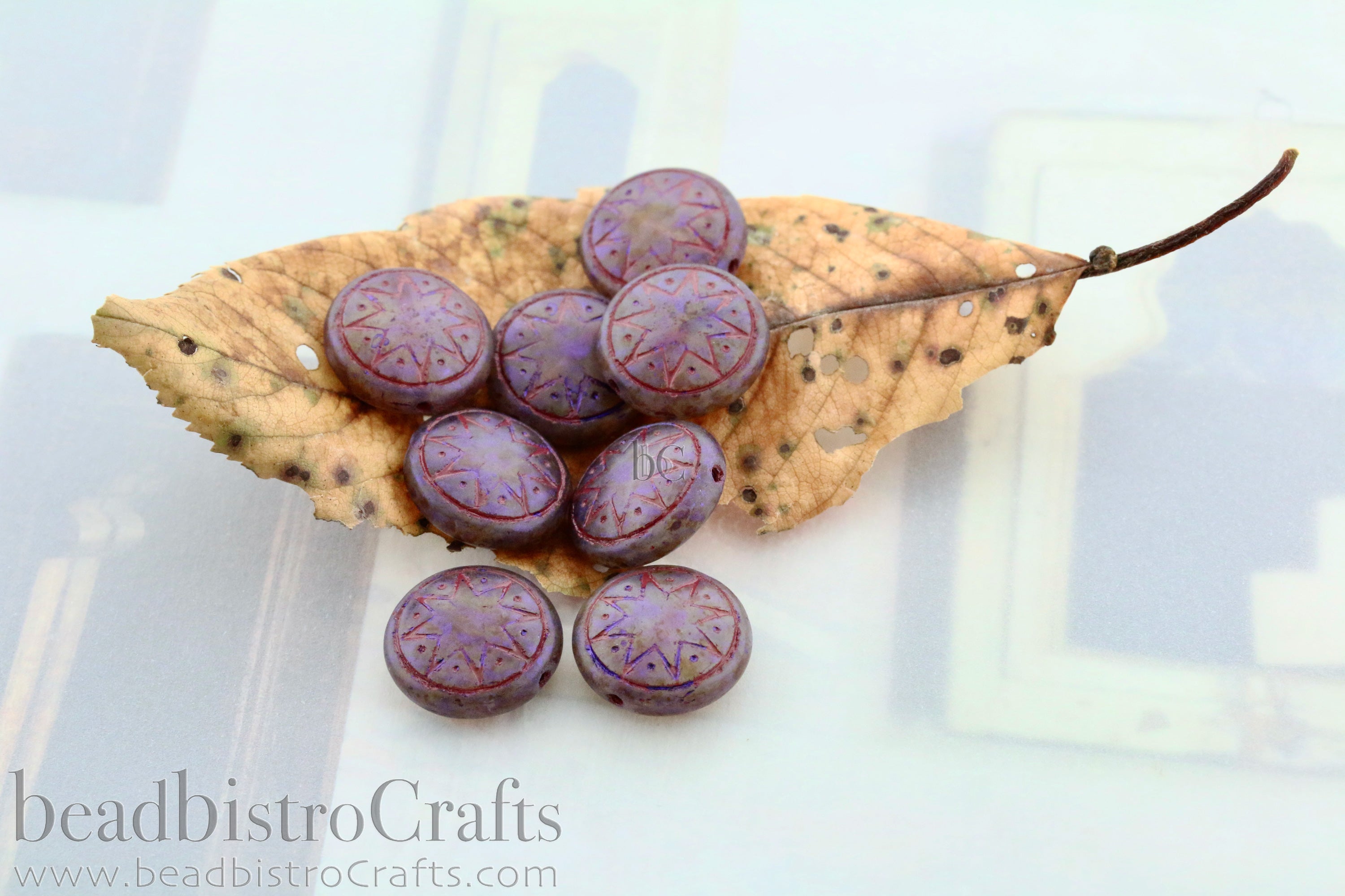 Star of Ishtar 13mm Milky Satin Plum Lazure Maroon Wash Czech Glass Beads (6pcs)