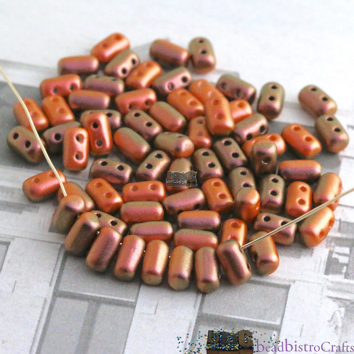 Rulla Beads 5x3mm Duet Polychrome Carrot and Spice 2-Hole Czech Beads ~ 10g