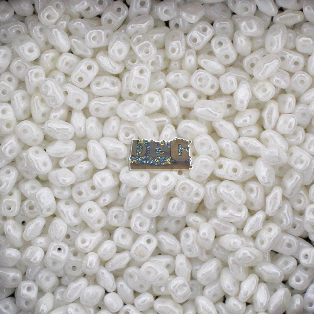 MiniDuo 2x4mm Chalk White Luster 2-Hole Czech Seed Beads ~ 10g