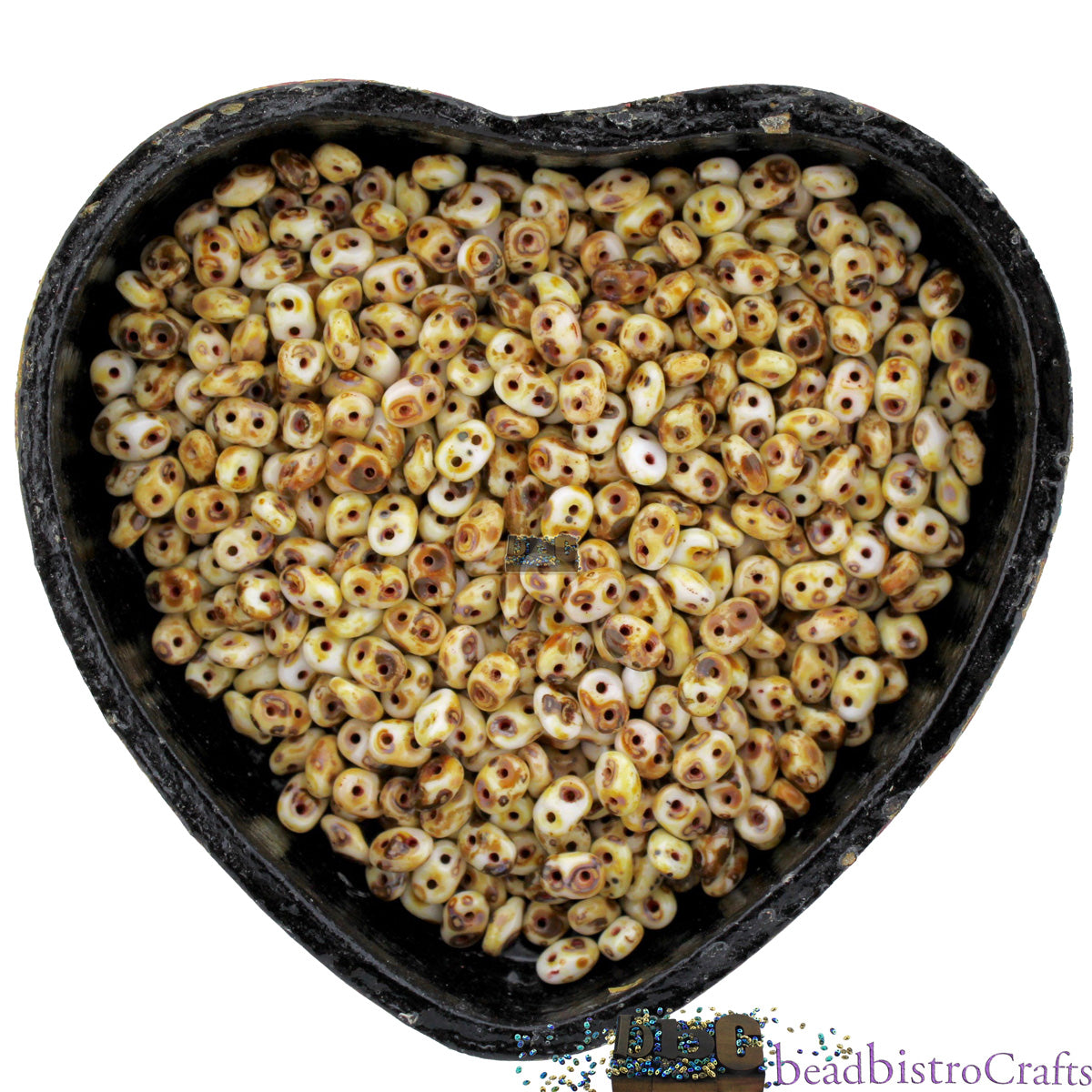 SuperDuo 2.5x5mm Chalk TRAVERTINE Dark 2-Hole Czech Seed Beads ~ 20g