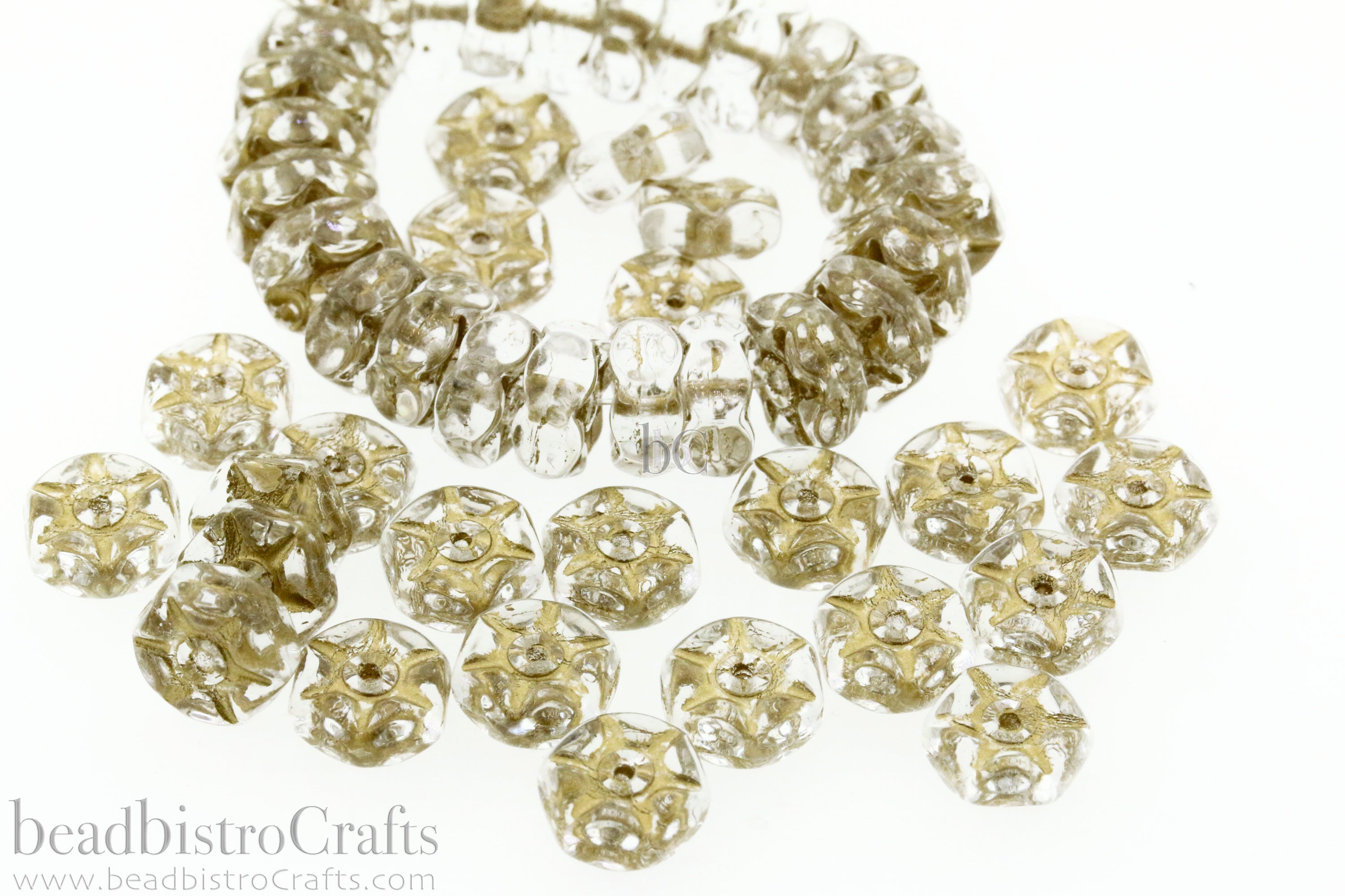 Wheel Spoke Bead 8x3mm Crystal Gold Wash Czech Glass Spacer Beads