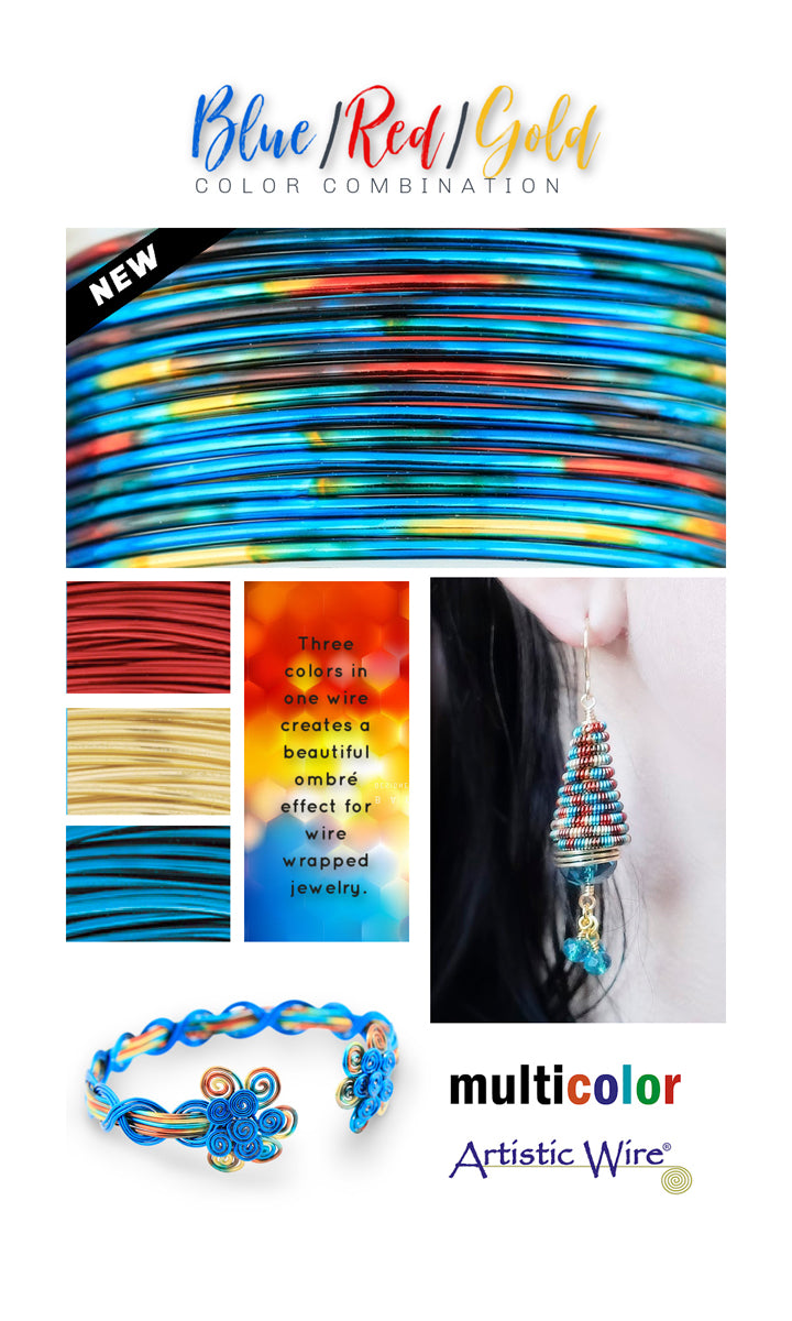 Blue, Red & Gold 18 Gauge MultiColor Artistic Wire (2 Yard Spool)