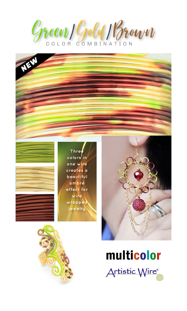 Green, Gold & Brown 22 Gauge MultiColor Artistic Wire (6 Yard Spool)