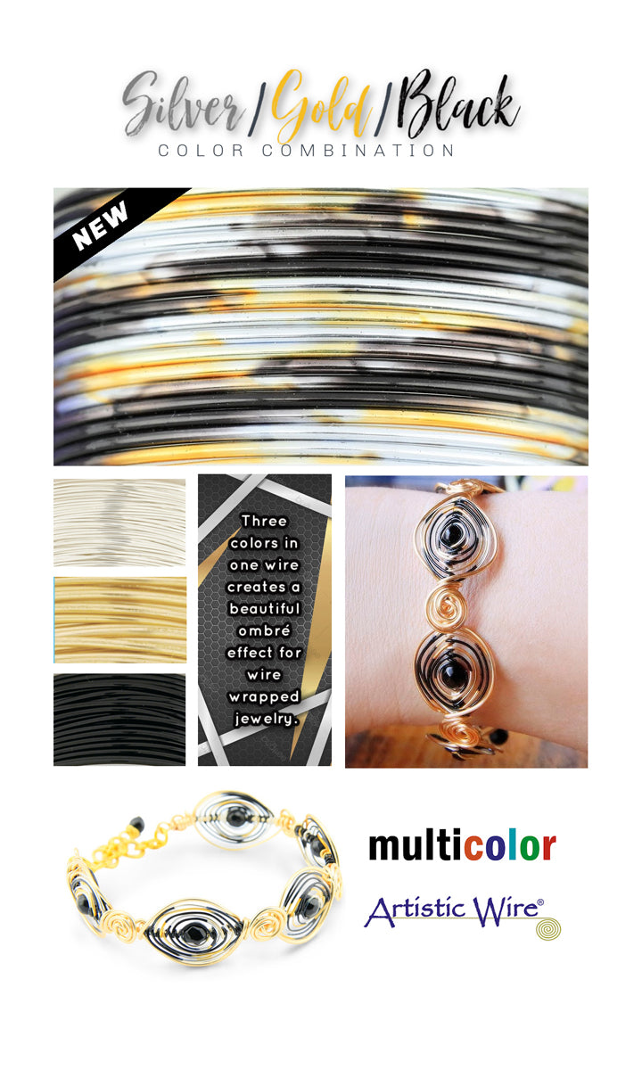 Silver, Gold & Black 22 Gauge MultiColor Artistic Wire (6 Yard Spool)