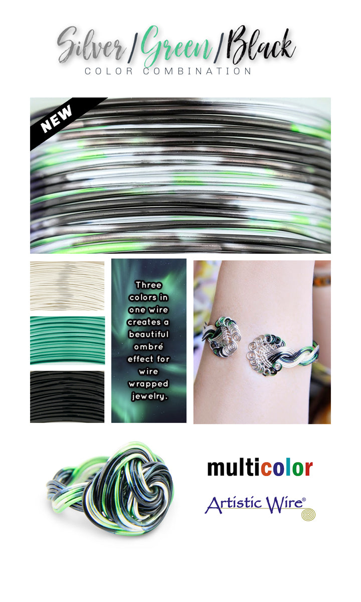 Silver, Green & Black 18 Gauge MultiColor Artistic Wire (2 Yard Spool)