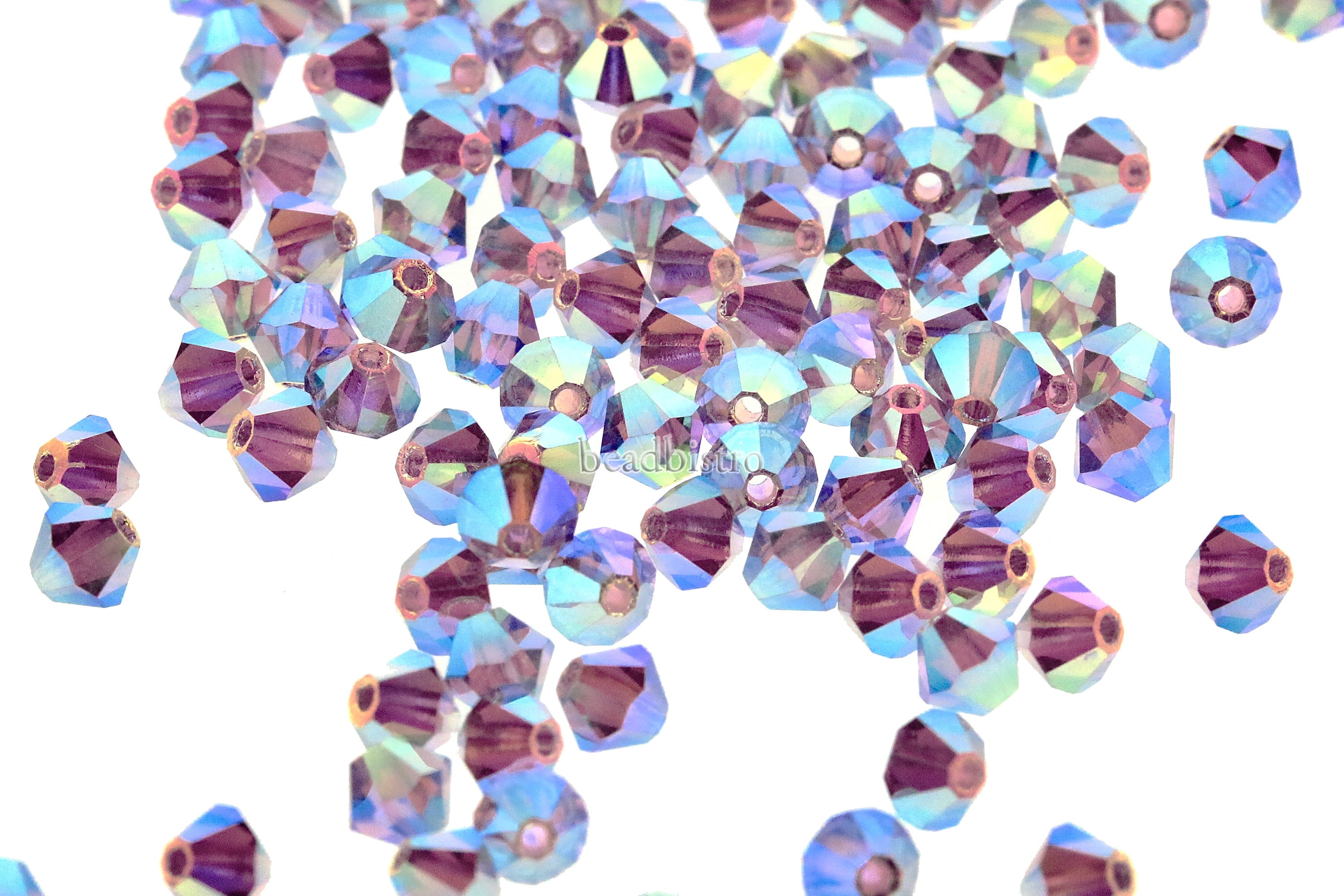 Amethyst AB2X 4mm, 6mm Preciosa Crystal Bicones