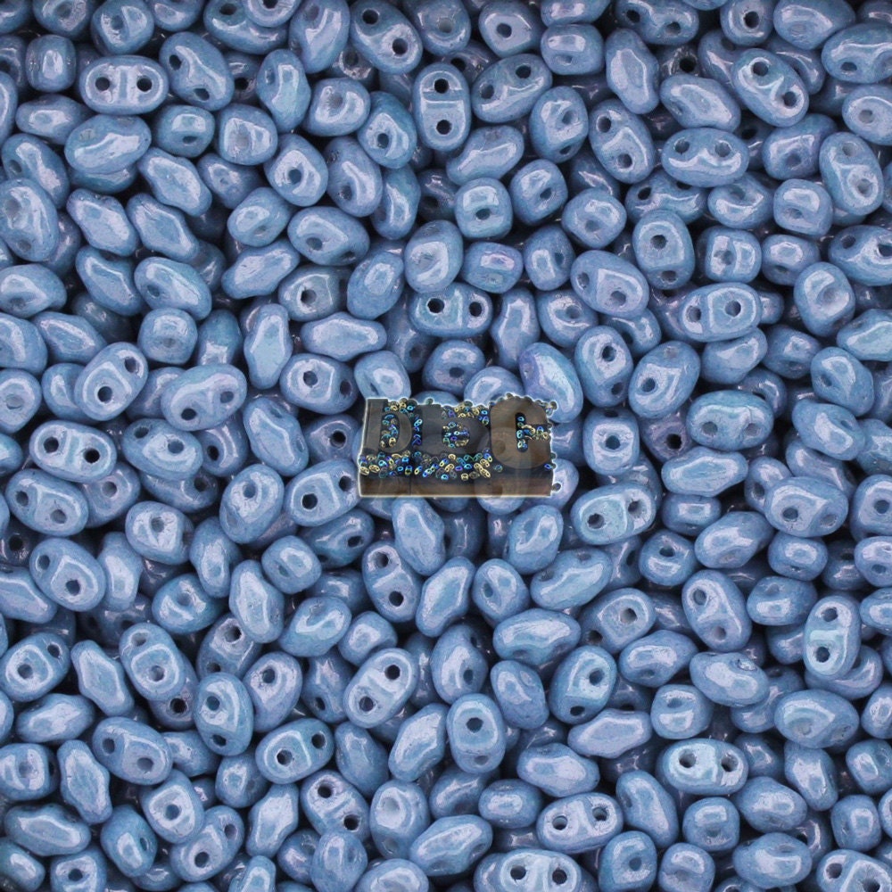 10g Czech NEW MiniDuo 2 hole beads Chalk BLUE LUSTER 2x4mm