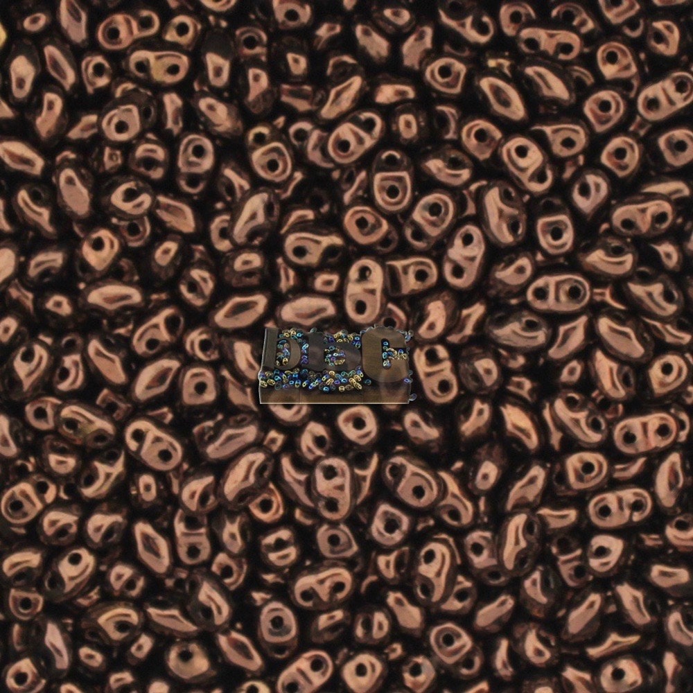 10g Czech MINIDuo 2 hole beads Jet BRONZE 2x4mm