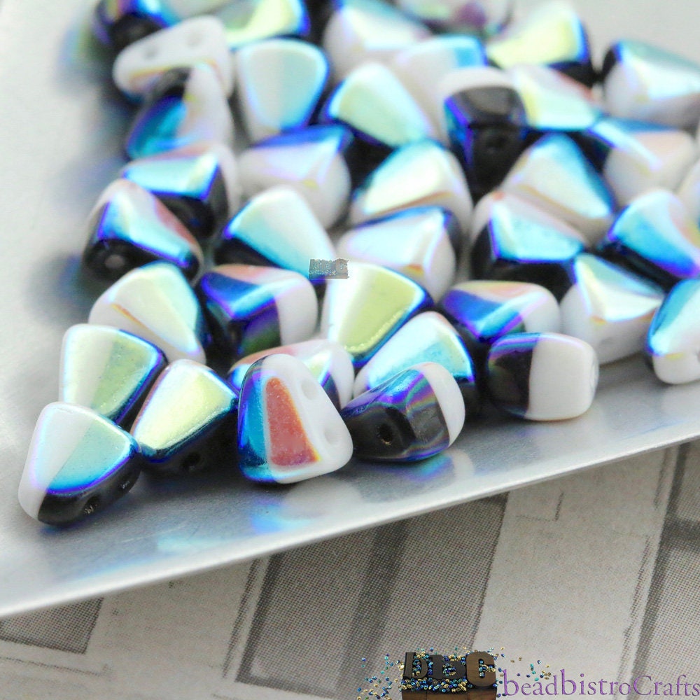50pcs Czech Duet NIB-BIT beads - new 2 hole Nib Bit - Duet Black/ White Full AB - 6x5mm