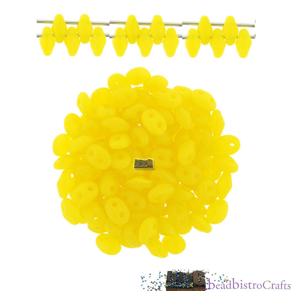 10g Czech SuperDuo 2 hole beads * MATTE OPAL Milky Yellow 2.5x5mm