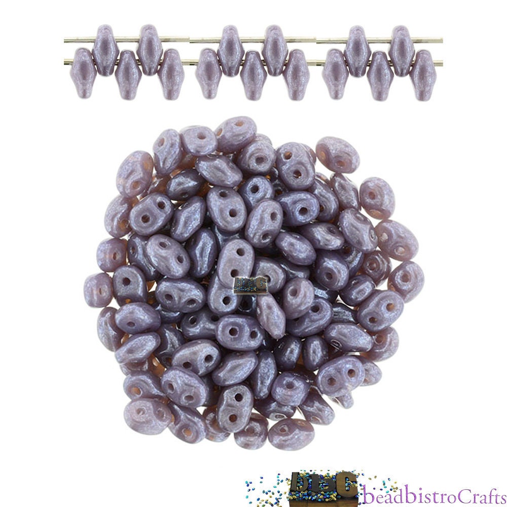10g Czech SuperDuo 2 hole beads * OPAL Violet WHITE LUSTER 2.5x5mm